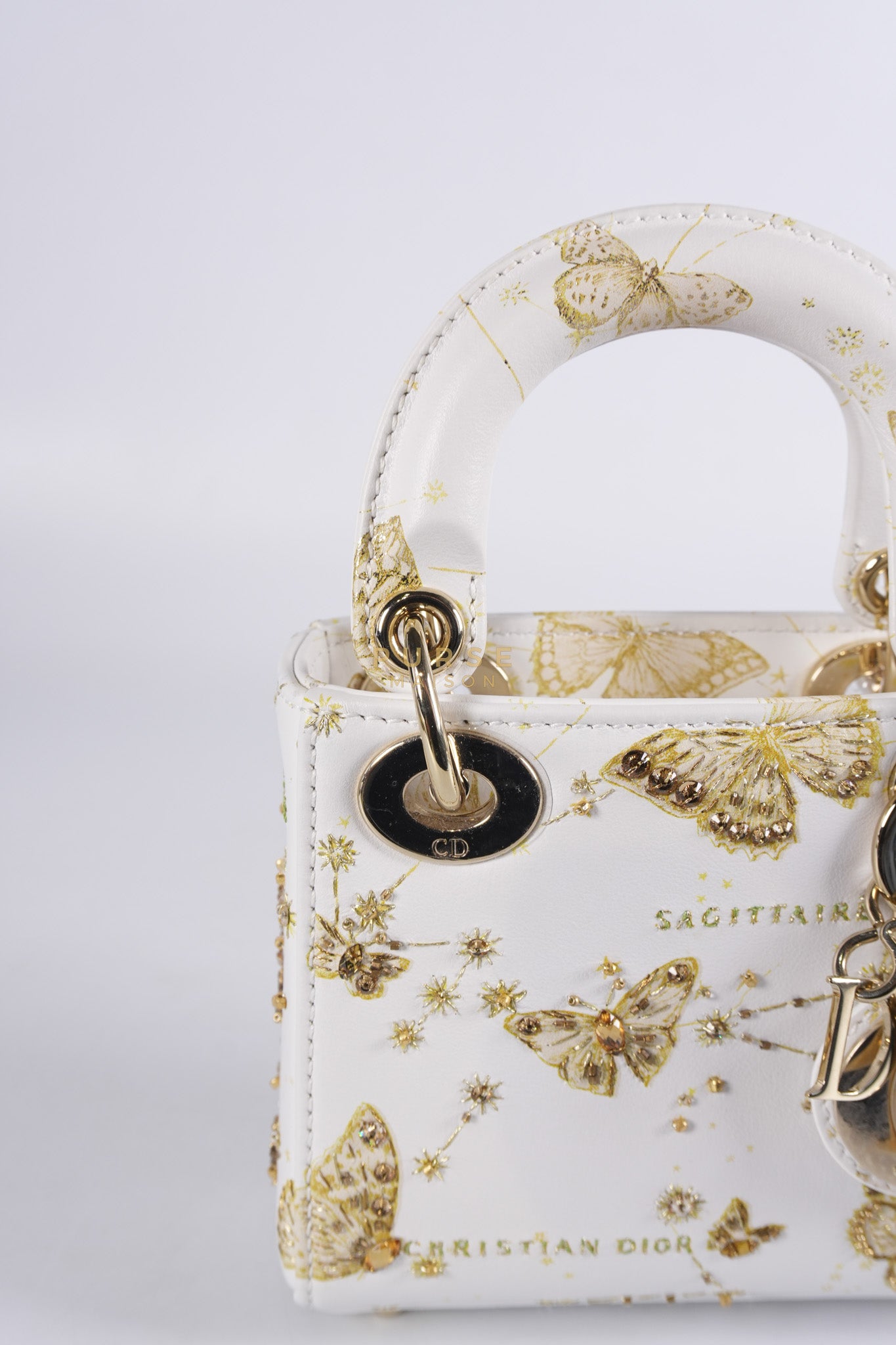 Micro Lady Dior Butterfly Zodiac in White Calfskin Leather | Purse Maison Luxury Bags Shop