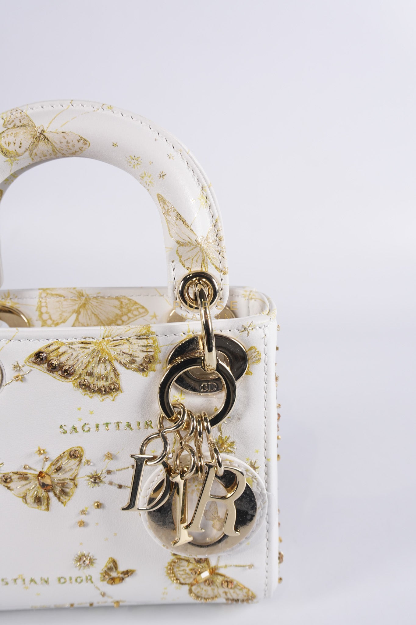 Micro Lady Dior Butterfly Zodiac in White Calfskin Leather | Purse Maison Luxury Bags Shop