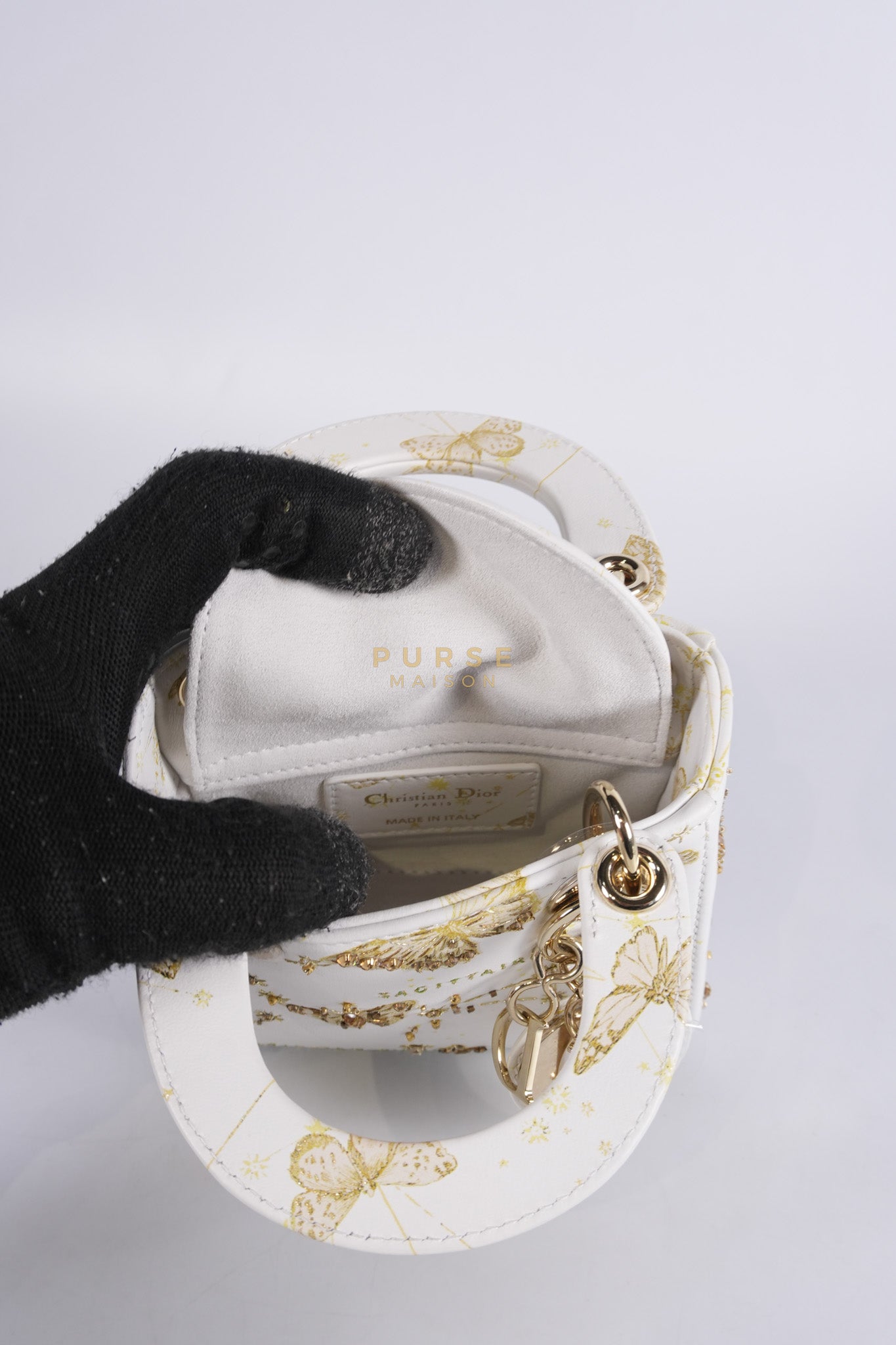 Micro Lady Dior Butterfly Zodiac in White Calfskin Leather | Purse Maison Luxury Bags Shop