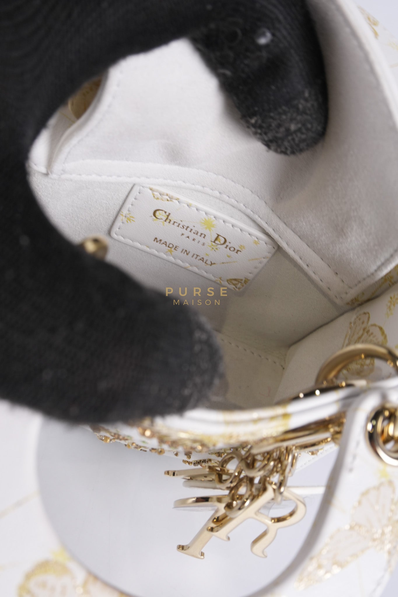 Micro Lady Dior Butterfly Zodiac in White Calfskin Leather | Purse Maison Luxury Bags Shop