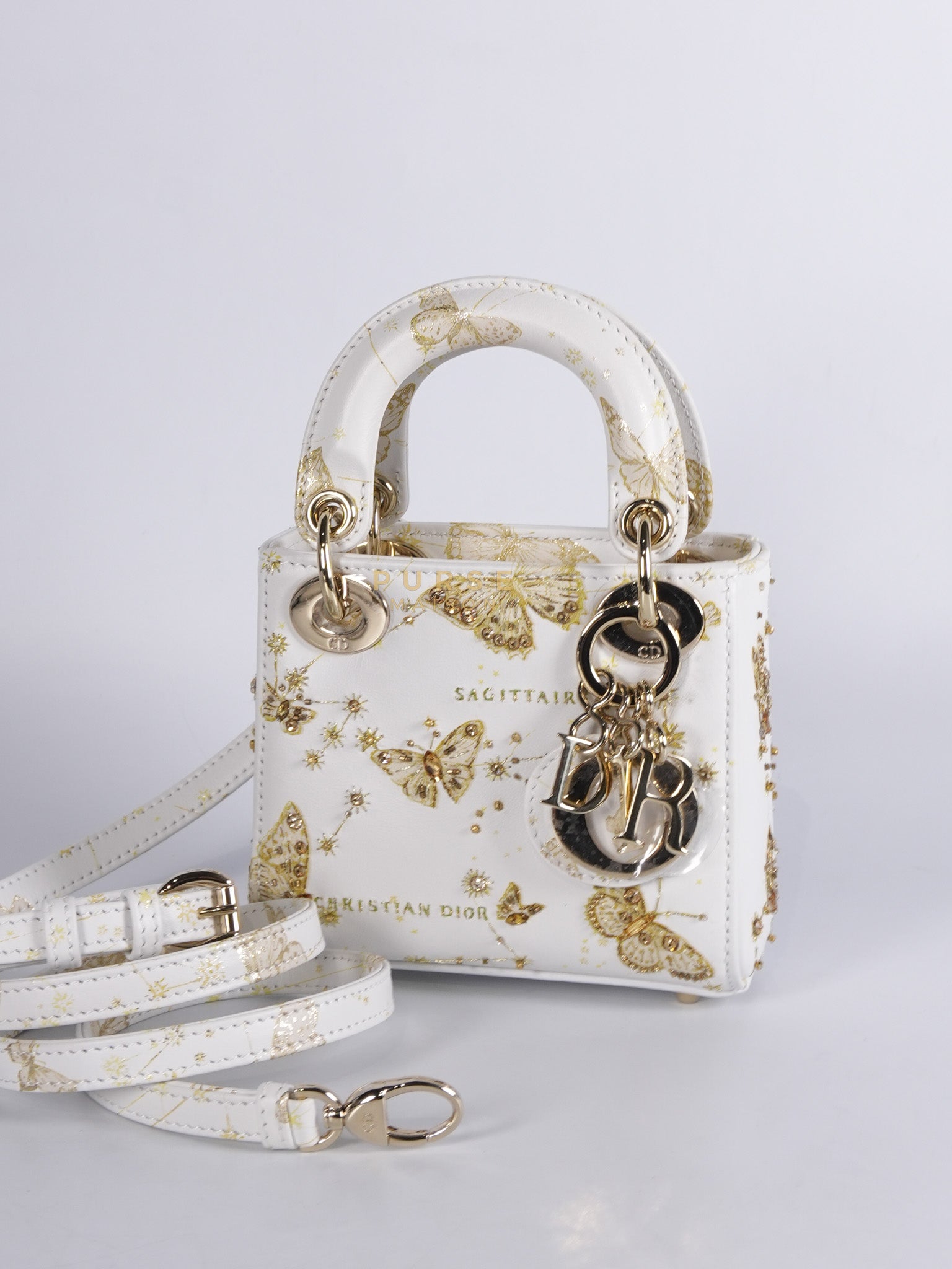 Micro Lady Dior Butterfly Zodiac in White Calfskin Leather | Purse Maison Luxury Bags Shop