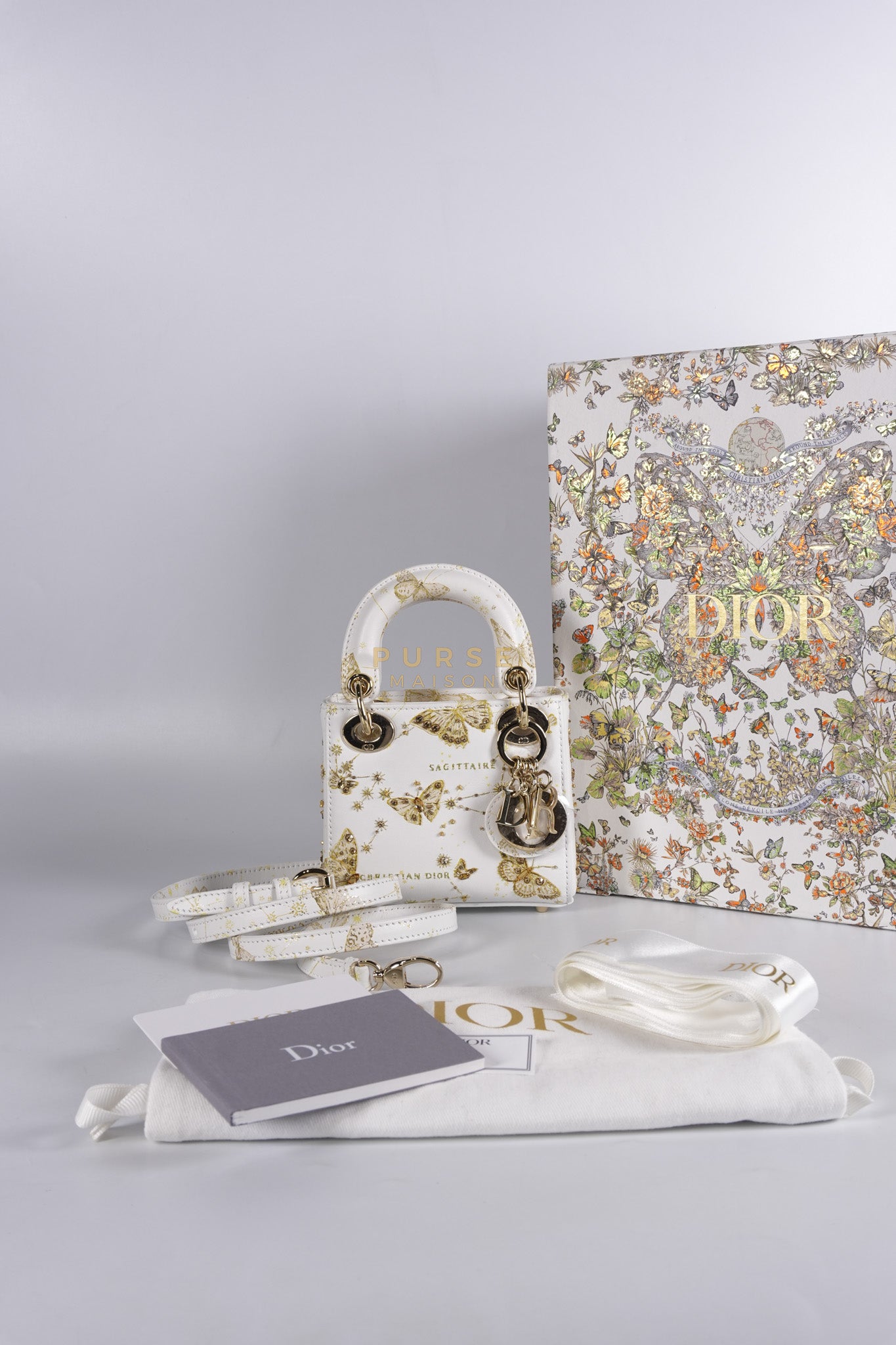 Micro Lady Dior Butterfly Zodiac in White Calfskin Leather | Purse Maison Luxury Bags Shop