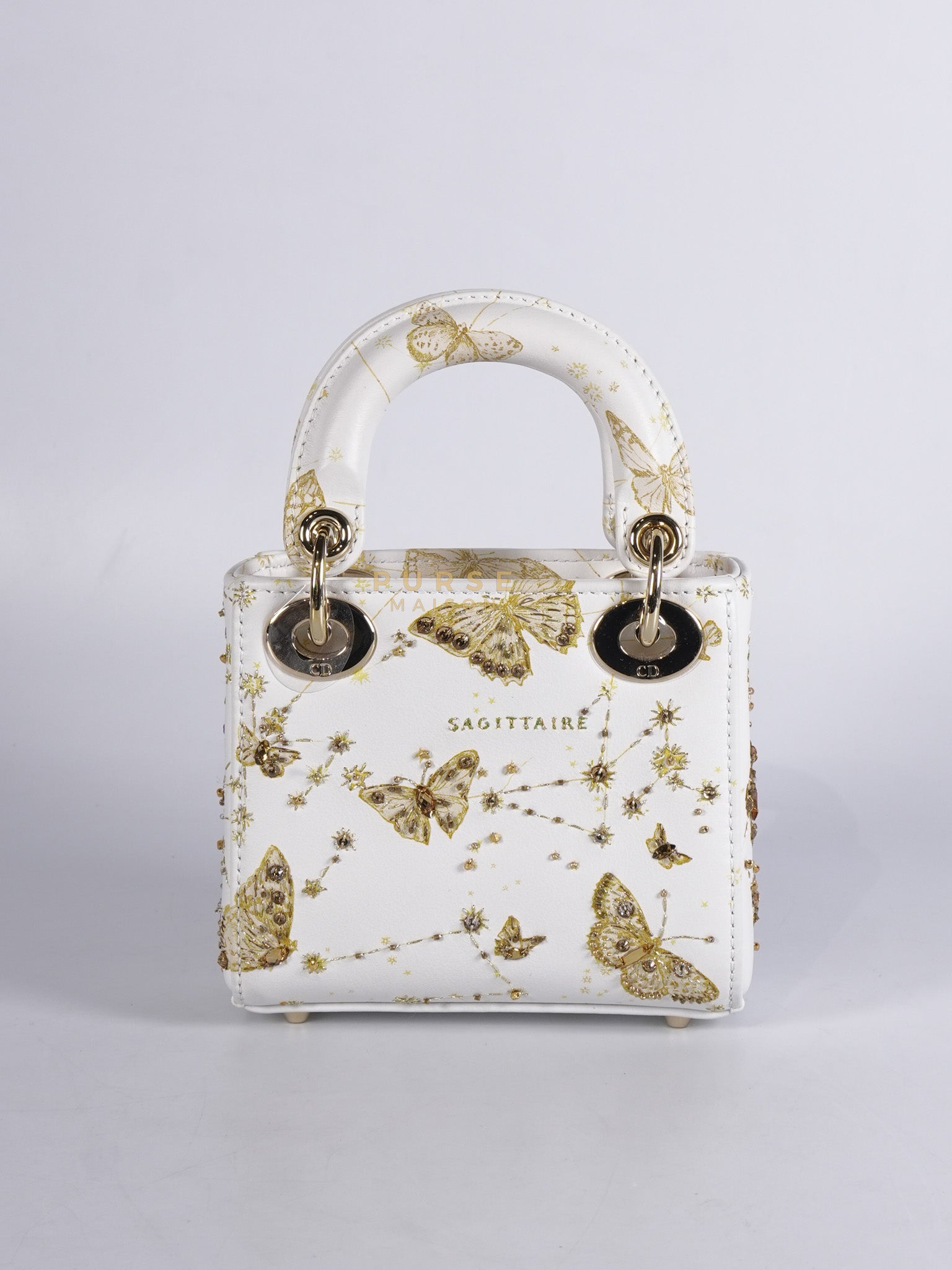 Micro Lady Dior Butterfly Zodiac in White Calfskin Leather | Purse Maison Luxury Bags Shop