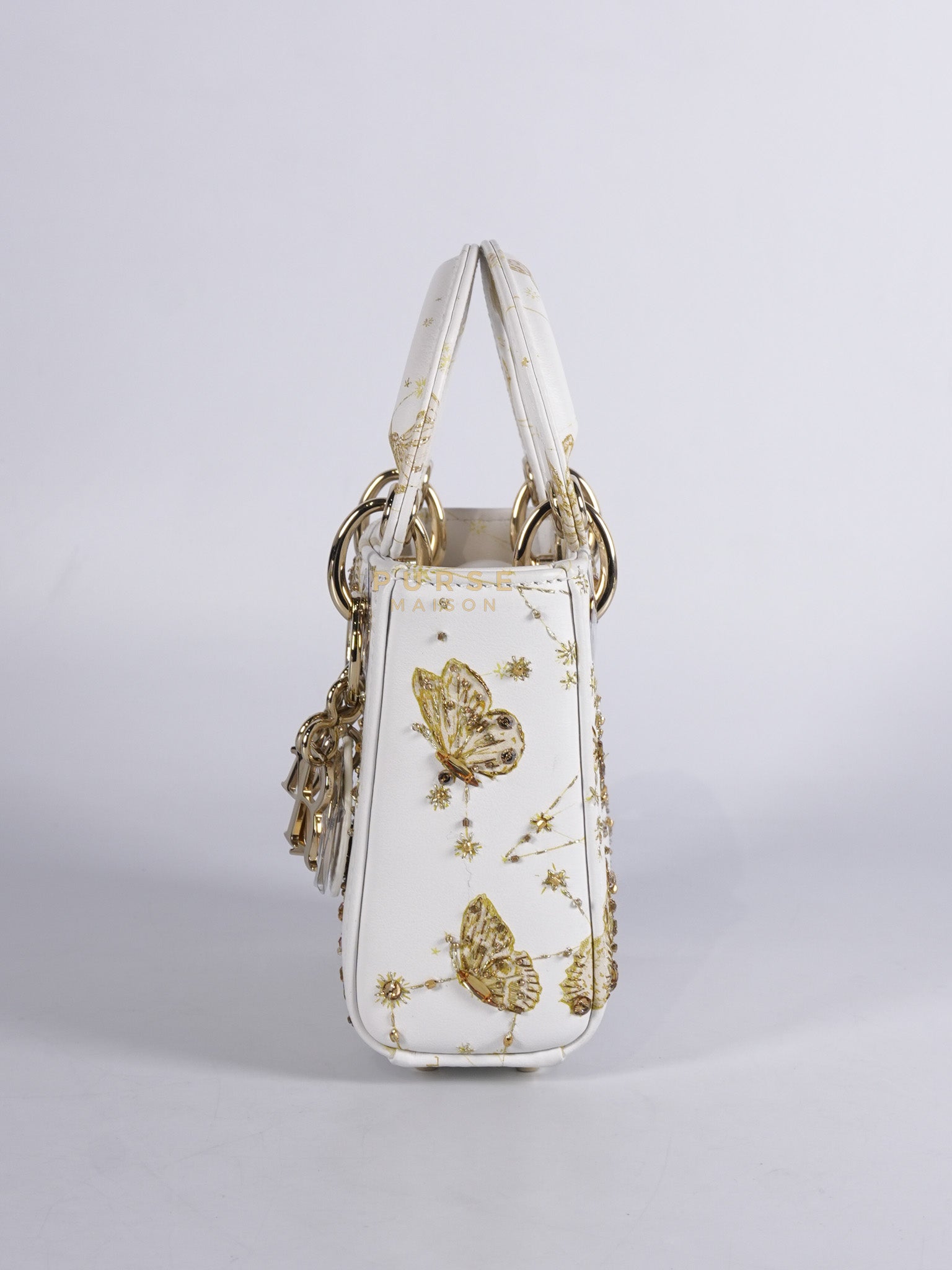 Micro Lady Dior Butterfly Zodiac in White Calfskin Leather | Purse Maison Luxury Bags Shop