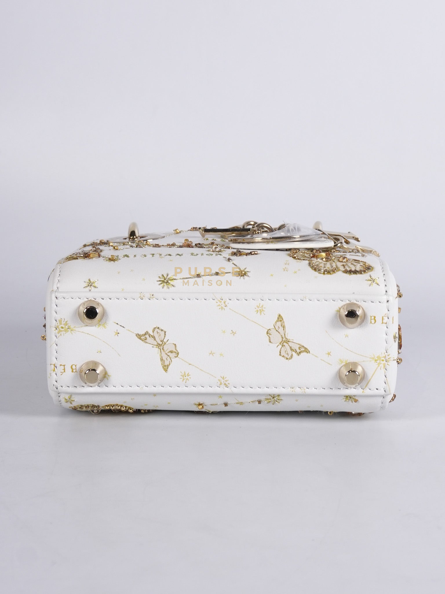 Micro Lady Dior Butterfly Zodiac in White Calfskin Leather | Purse Maison Luxury Bags Shop