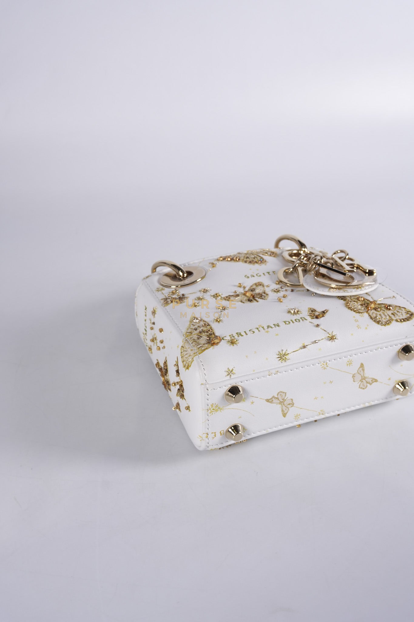 Micro Lady Dior Butterfly Zodiac in White Calfskin Leather | Purse Maison Luxury Bags Shop