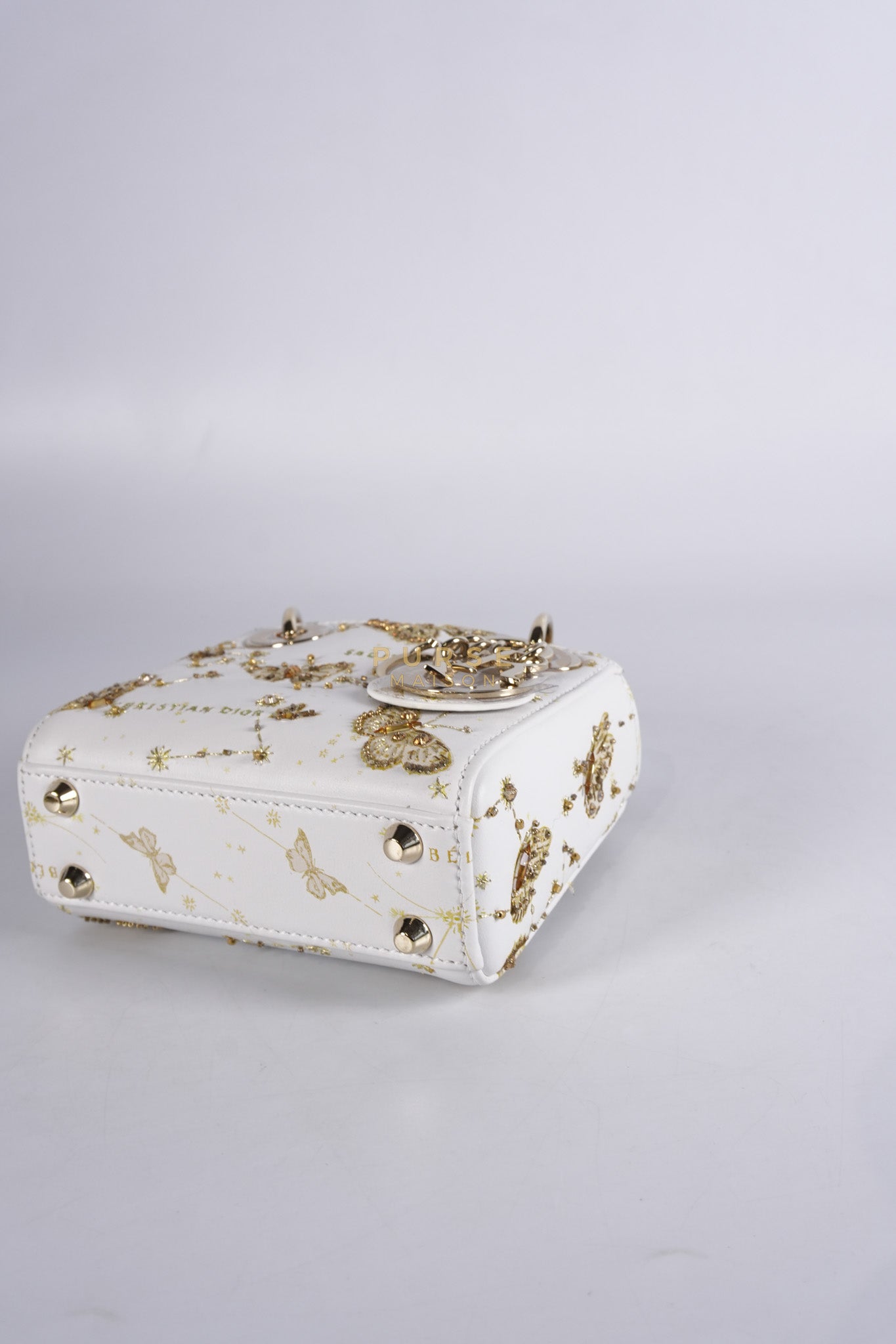 Micro Lady Dior Butterfly Zodiac in White Calfskin Leather | Purse Maison Luxury Bags Shop