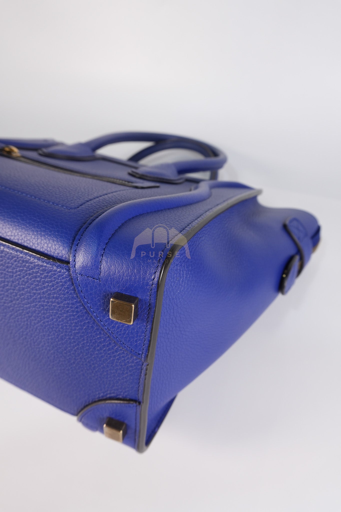 Micro Luggage in Blue Drummed Calfskin Leather | Purse Maison Luxury Bags Shop