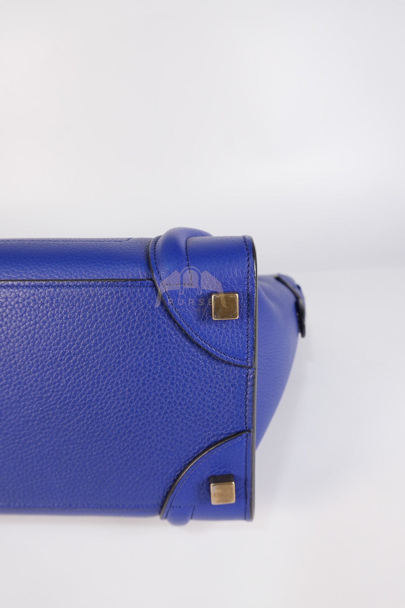 Micro Luggage in Blue Drummed Calfskin Leather | Purse Maison Luxury Bags Shop
