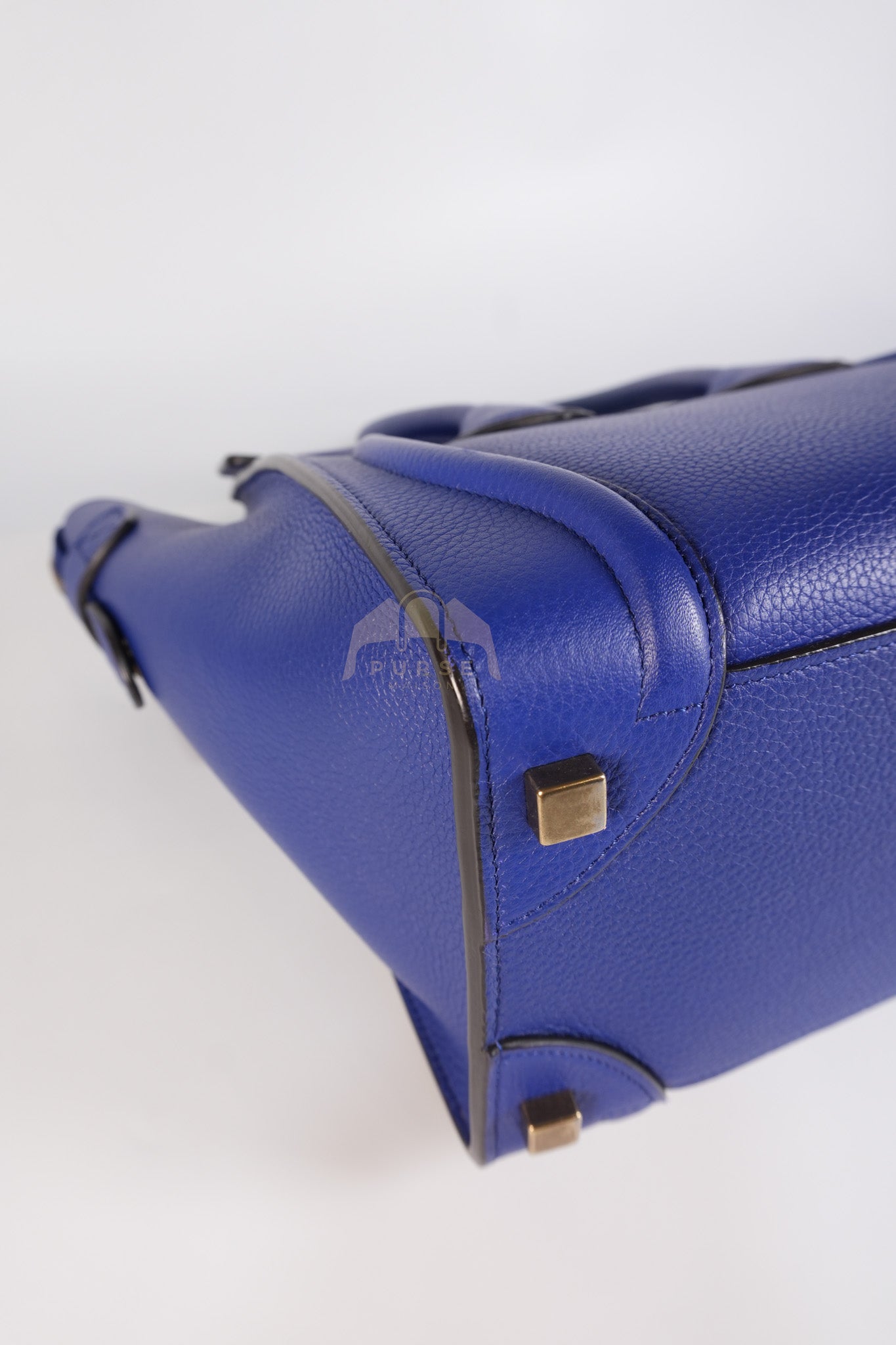 Micro Luggage in Blue Drummed Calfskin Leather | Purse Maison Luxury Bags Shop