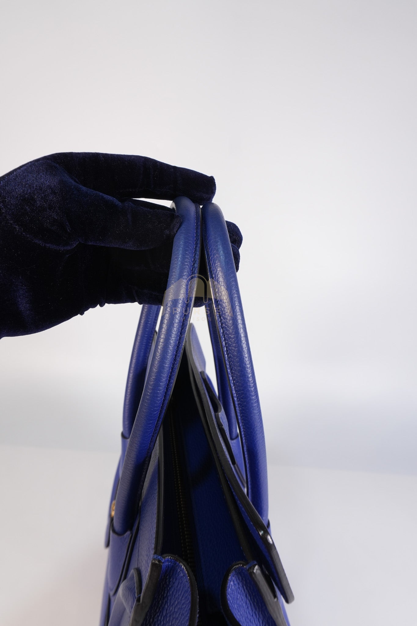 Micro Luggage in Blue Drummed Calfskin Leather | Purse Maison Luxury Bags Shop