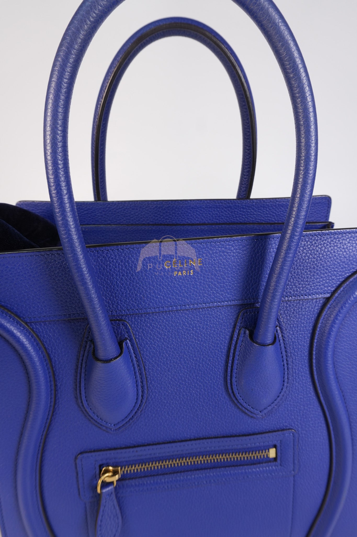 Micro Luggage in Blue Drummed Calfskin Leather | Purse Maison Luxury Bags Shop