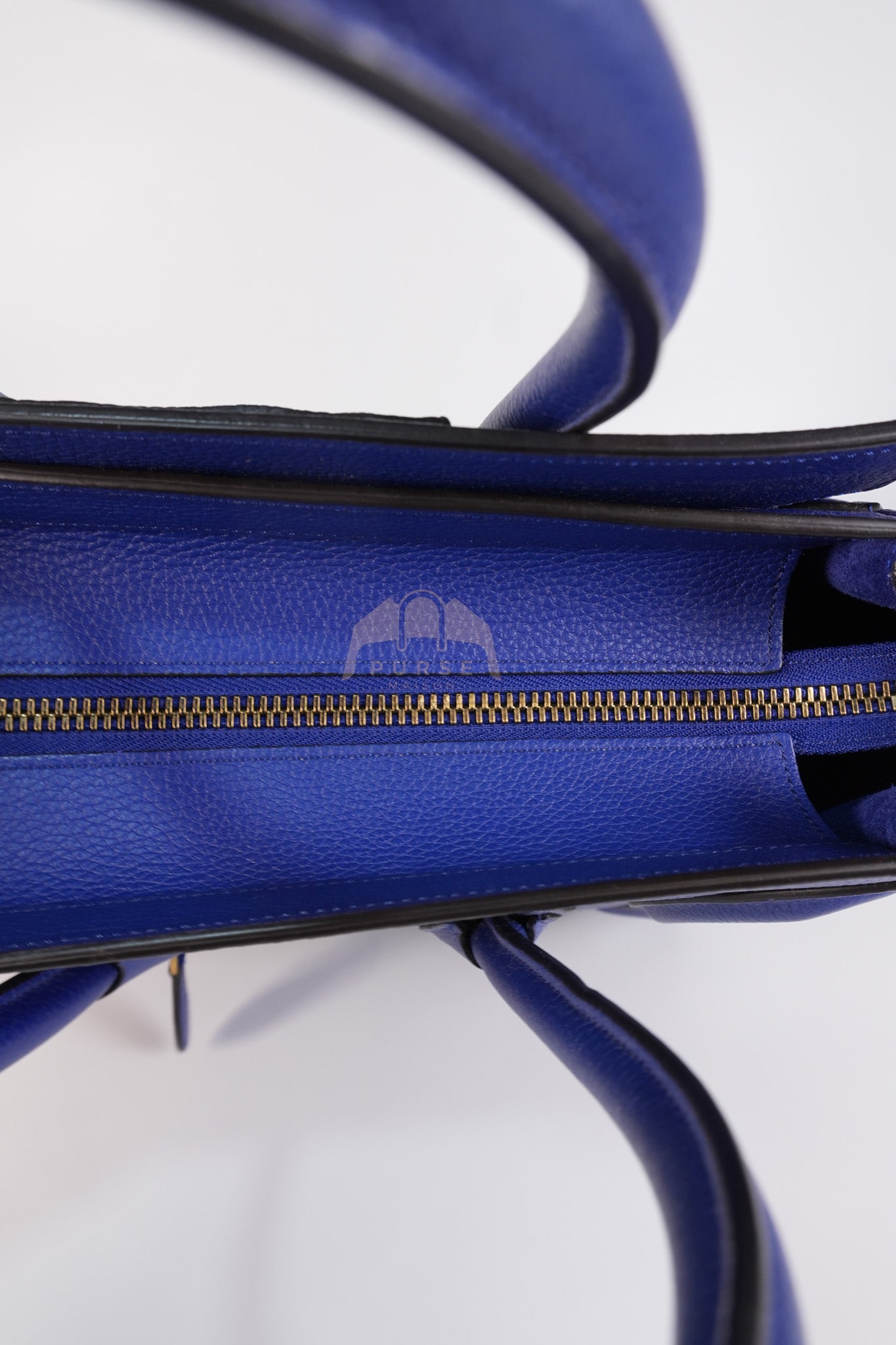 Micro Luggage in Blue Drummed Calfskin Leather | Purse Maison Luxury Bags Shop