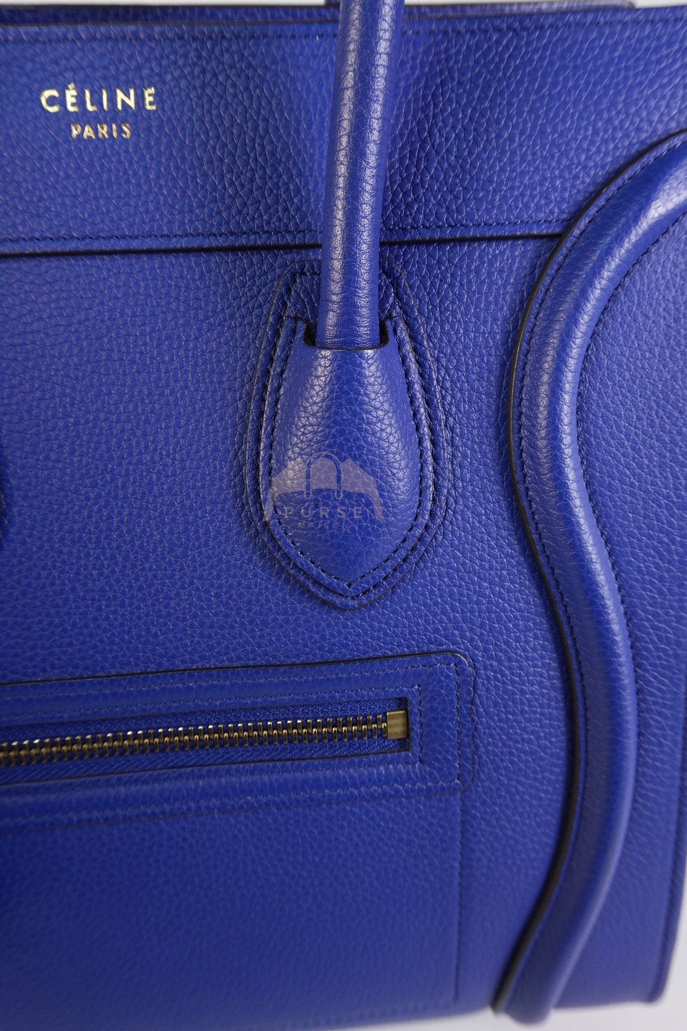 Micro Luggage in Blue Drummed Calfskin Leather | Purse Maison Luxury Bags Shop