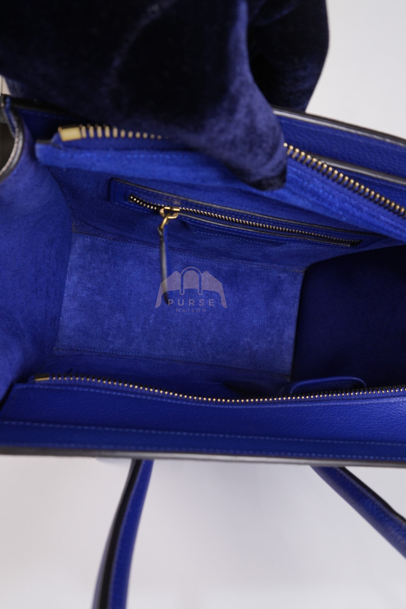 Micro Luggage in Blue Drummed Calfskin Leather | Purse Maison Luxury Bags Shop