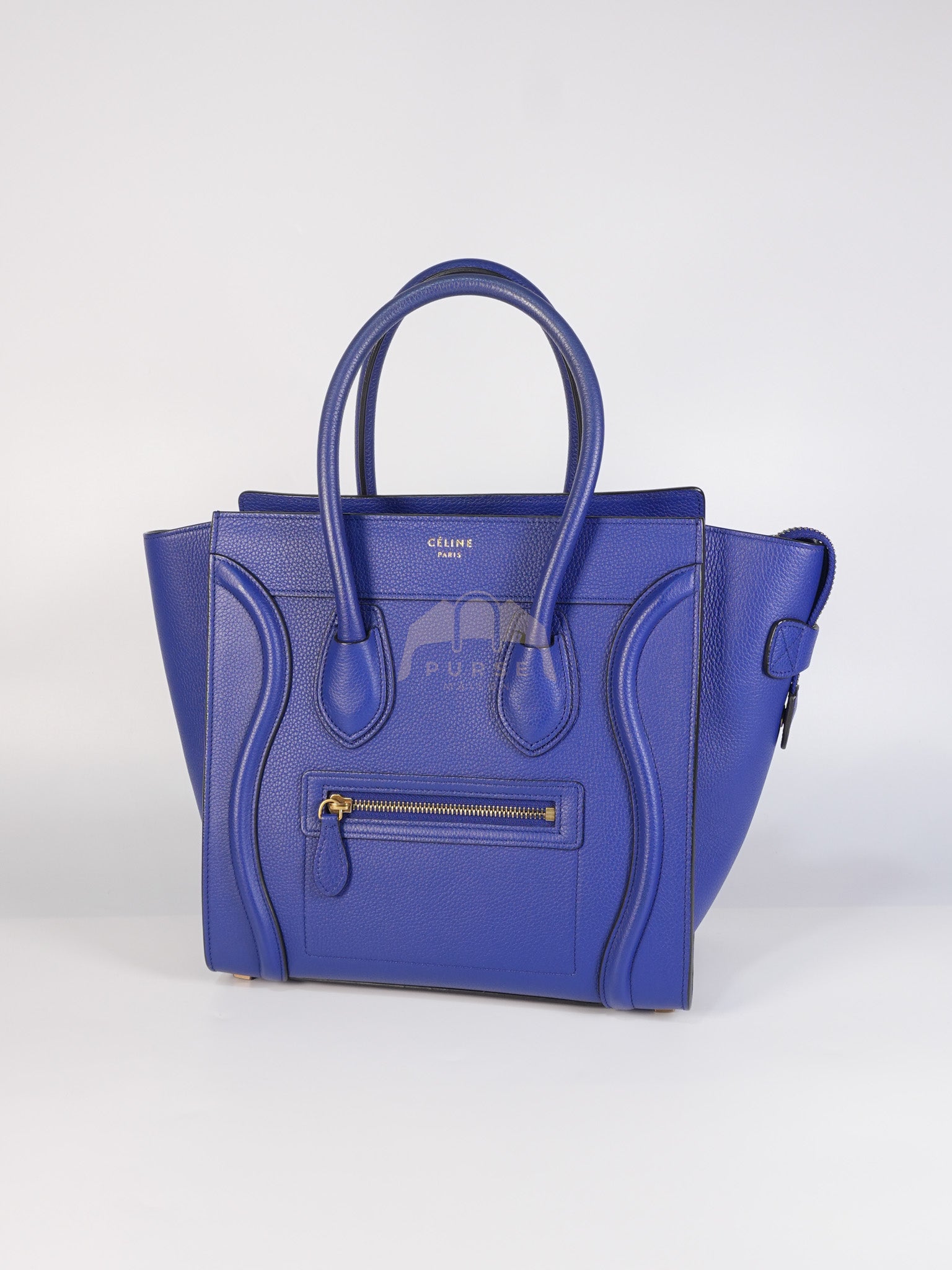 Micro Luggage in Blue Drummed Calfskin Leather | Purse Maison Luxury Bags Shop