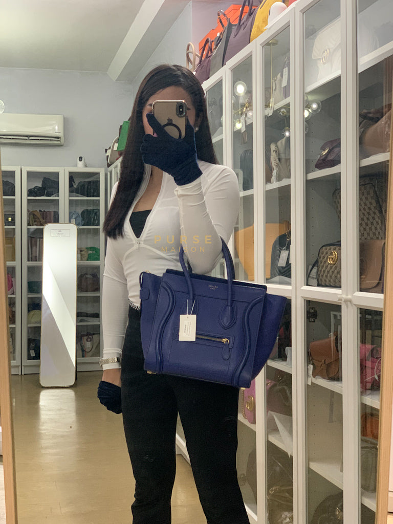 Micro Luggage Tote Bag in Blue Calfskin Leather | Purse Maison Luxury Bags Shop