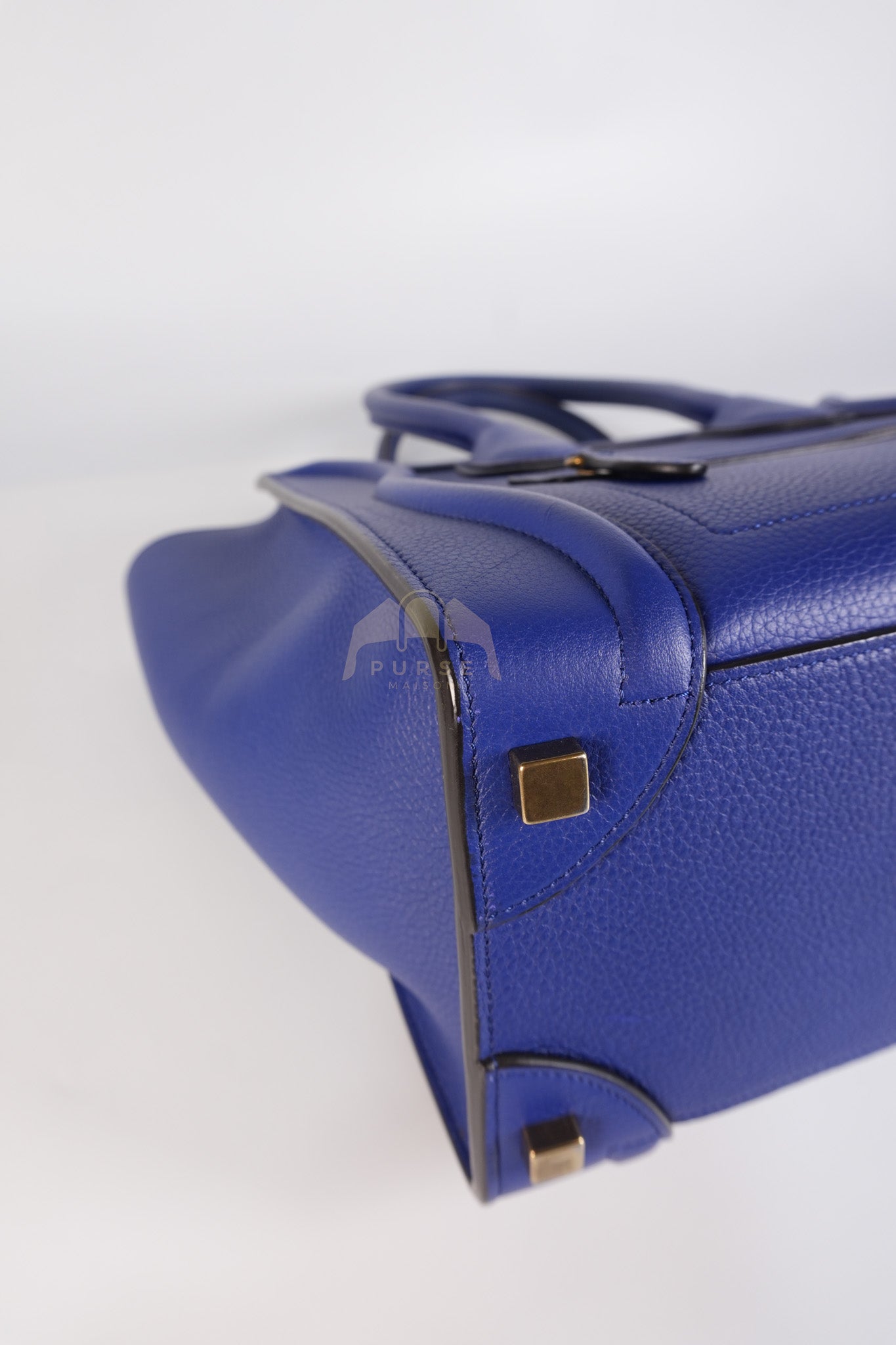Micro Luggage in Blue Drummed Calfskin Leather | Purse Maison Luxury Bags Shop