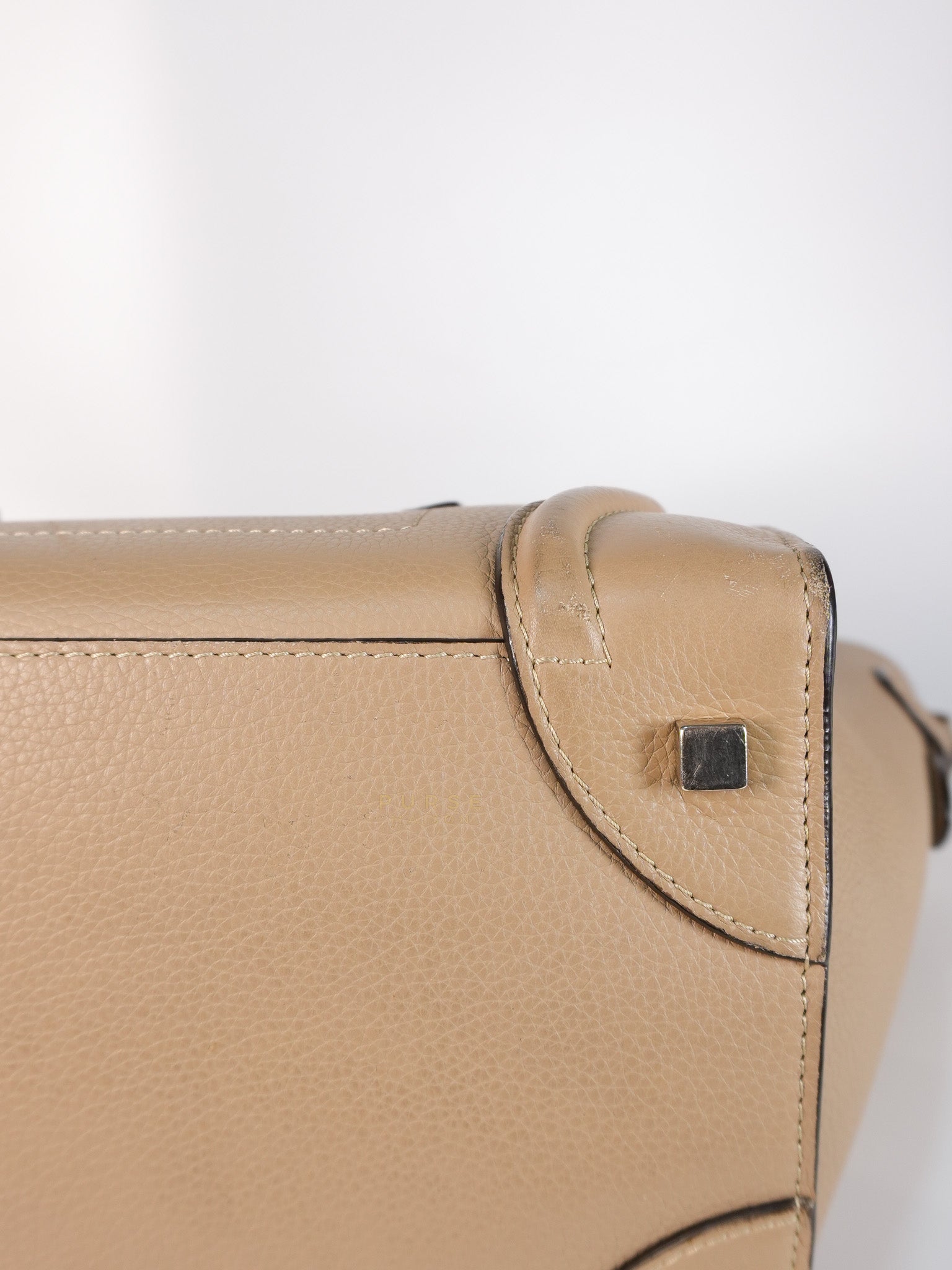 Micro Luggage Taupe in Drummed Calfskin Leather | Purse Maison Luxury Bags Shop