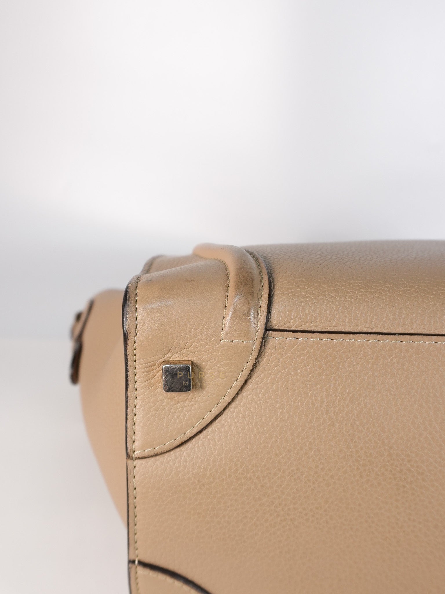 Micro Luggage Taupe in Drummed Calfskin Leather | Purse Maison Luxury Bags Shop
