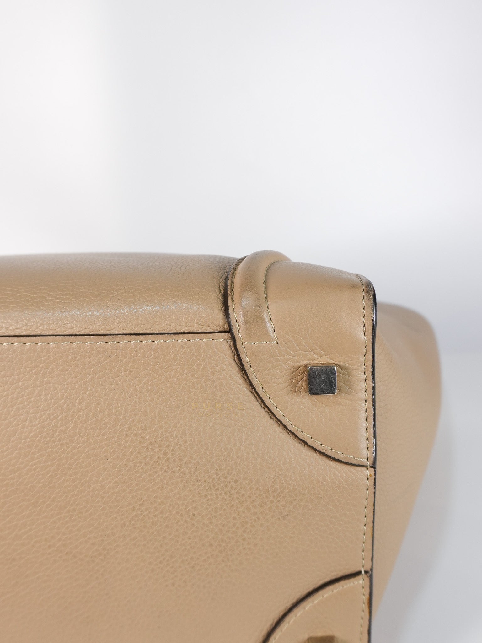 Micro Luggage Taupe in Drummed Calfskin Leather | Purse Maison Luxury Bags Shop