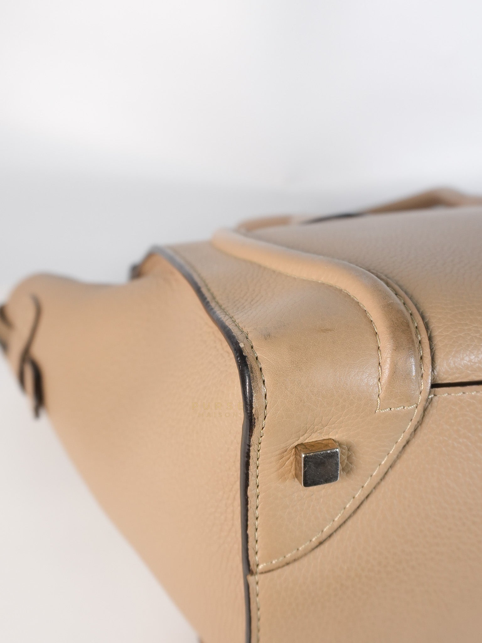 Micro Luggage Taupe in Drummed Calfskin Leather | Purse Maison Luxury Bags Shop