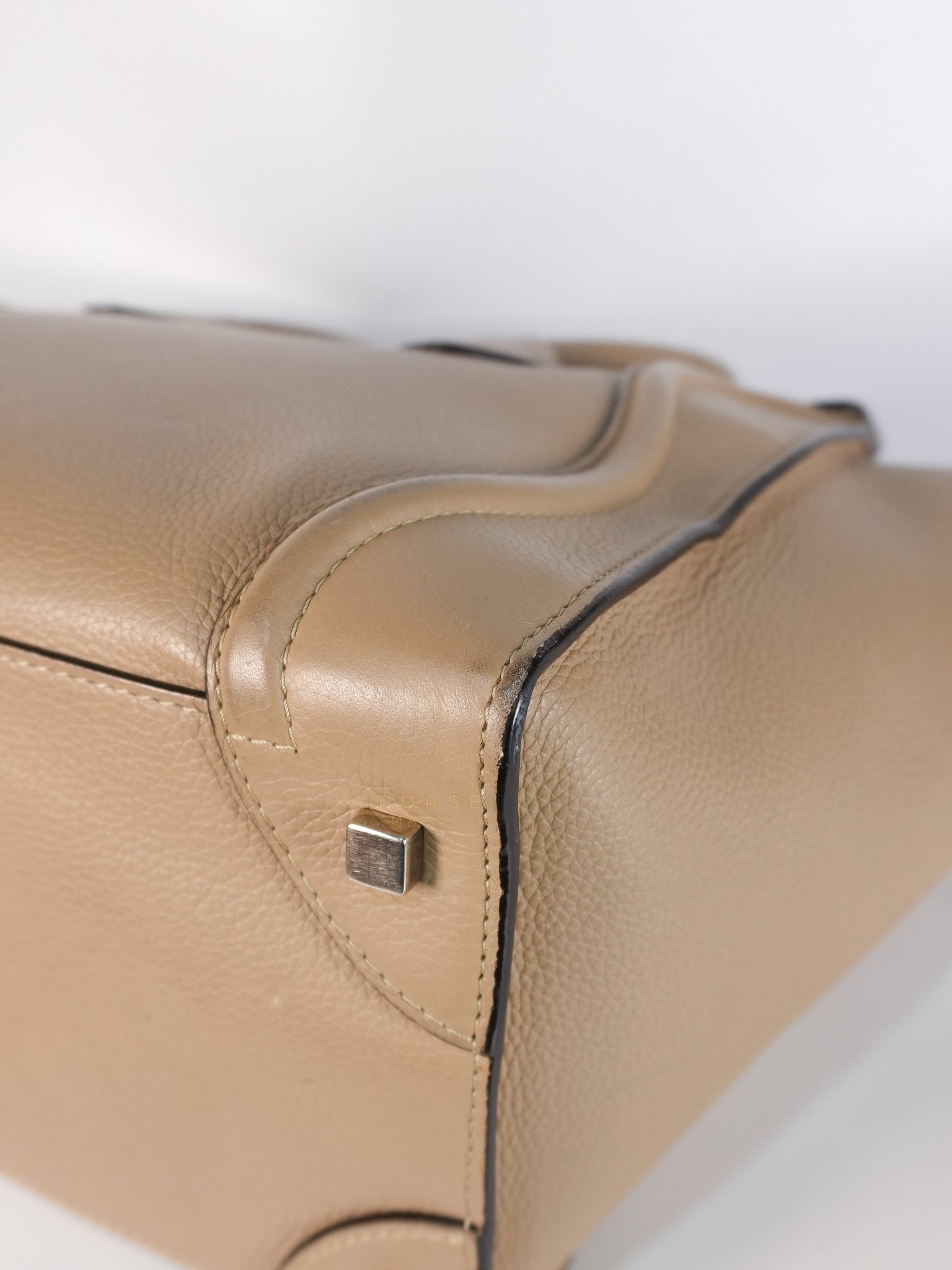 Micro Luggage Taupe in Drummed Calfskin Leather | Purse Maison Luxury Bags Shop