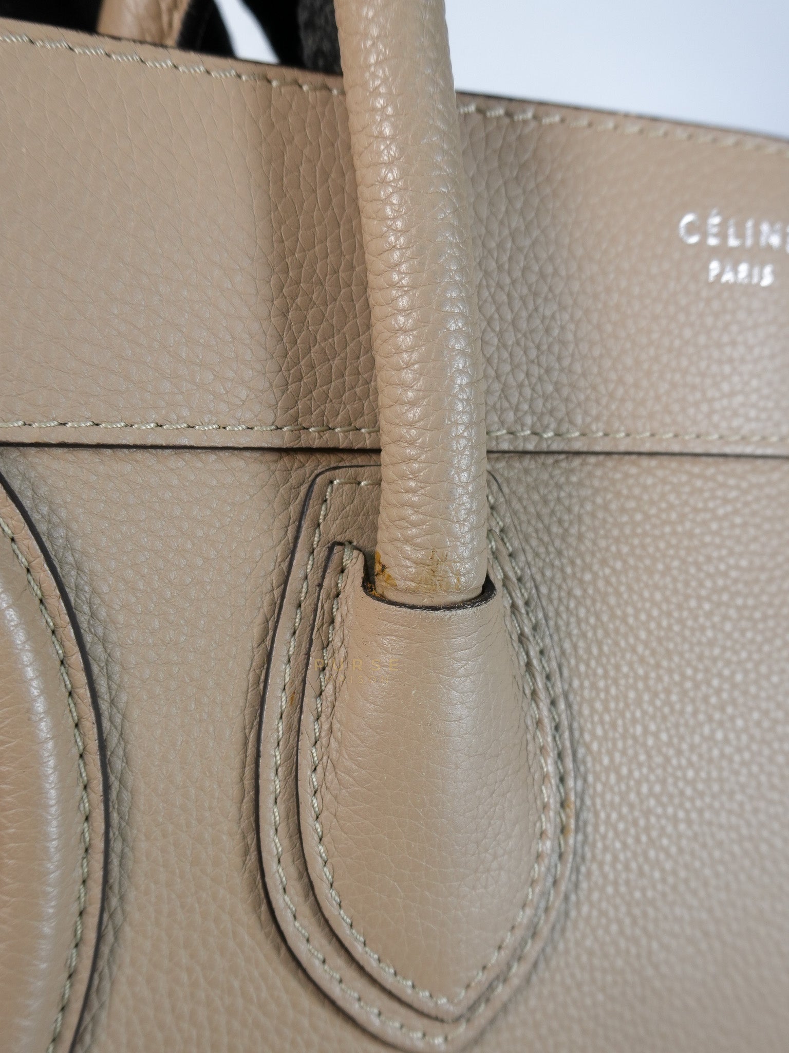 Micro Luggage Taupe in Drummed Calfskin Leather | Purse Maison Luxury Bags Shop