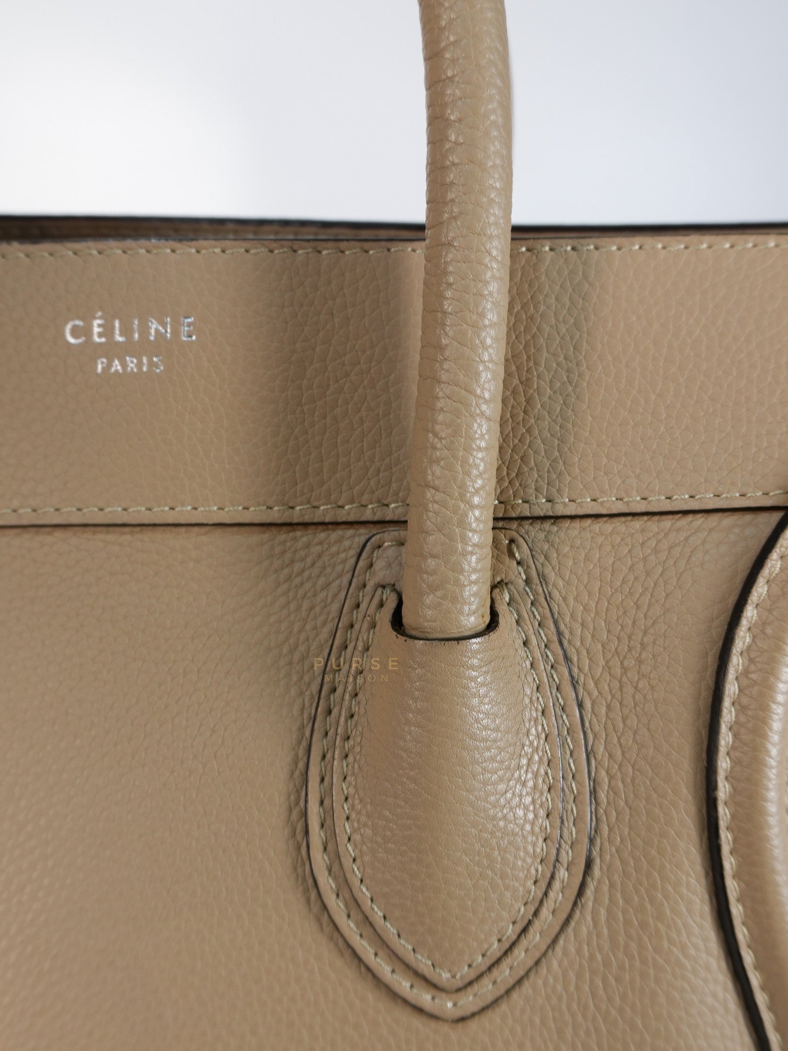 Micro Luggage Taupe in Drummed Calfskin Leather | Purse Maison Luxury Bags Shop