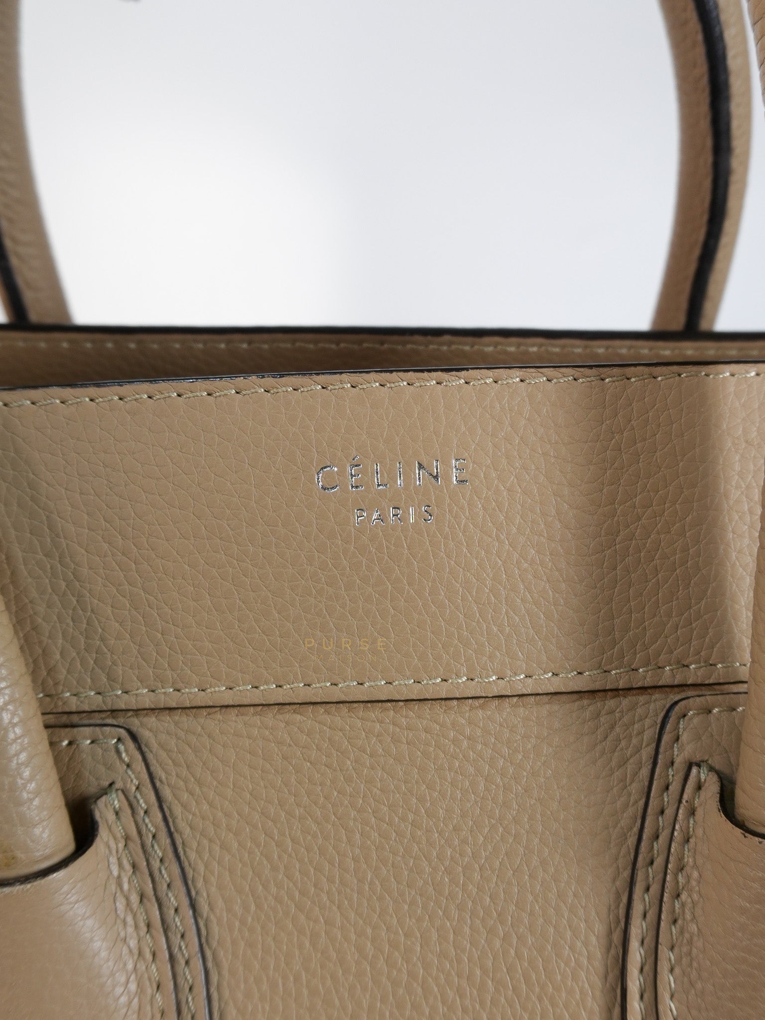 Micro Luggage Taupe in Drummed Calfskin Leather | Purse Maison Luxury Bags Shop
