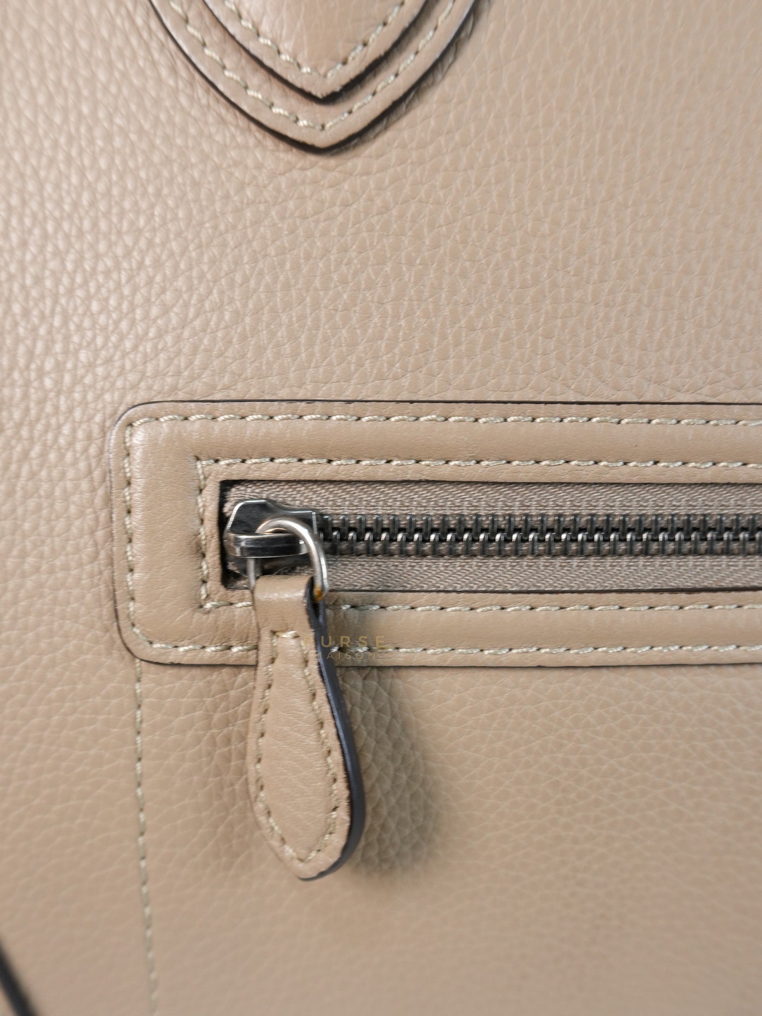 Micro Luggage Taupe in Drummed Calfskin Leather | Purse Maison Luxury Bags Shop