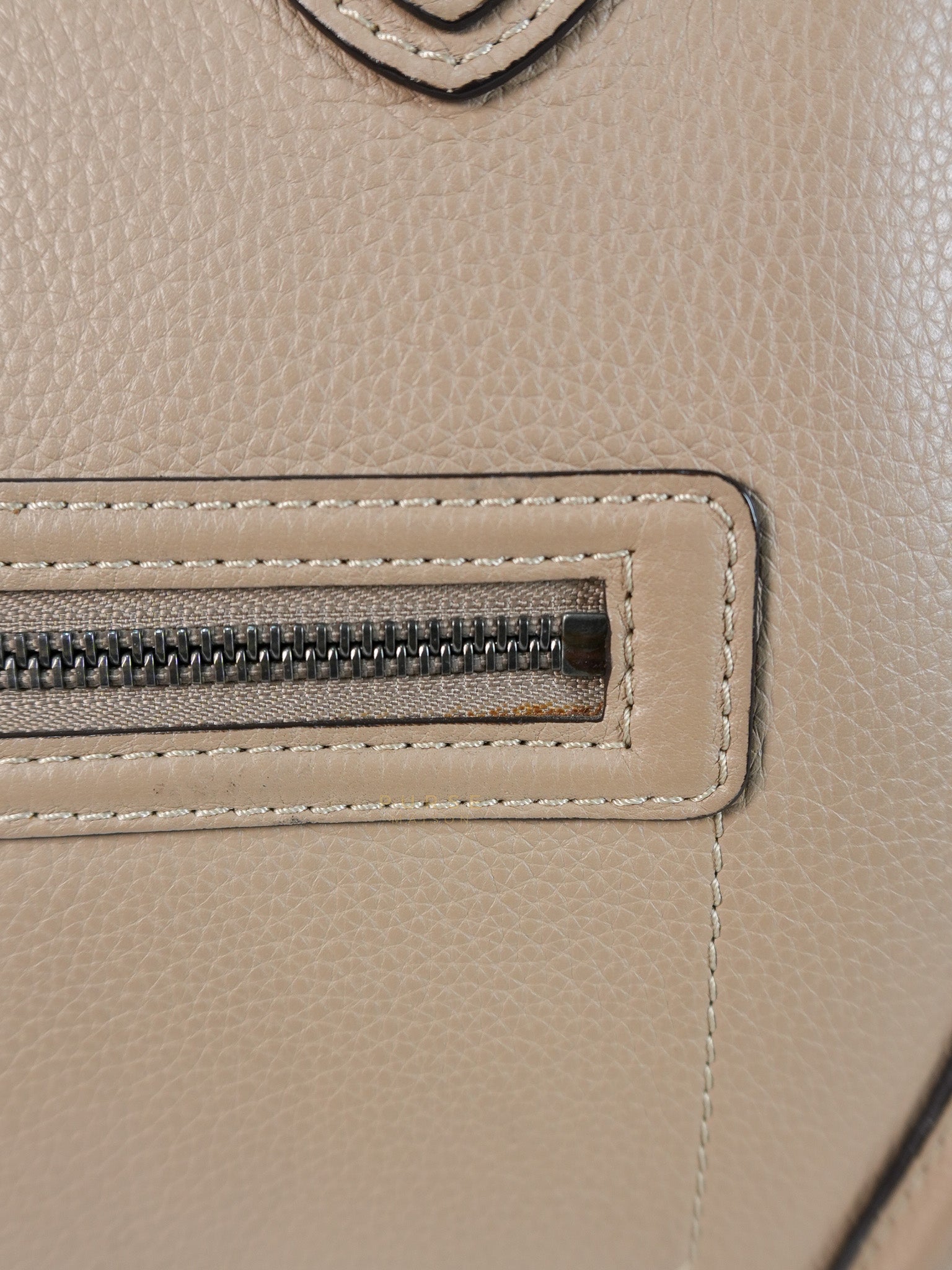 Micro Luggage Taupe in Drummed Calfskin Leather | Purse Maison Luxury Bags Shop