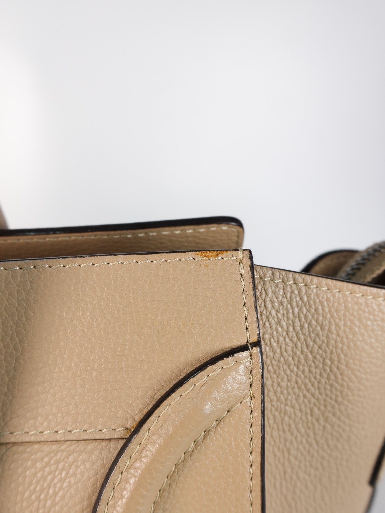 Micro Luggage Taupe in Drummed Calfskin Leather | Purse Maison Luxury Bags Shop