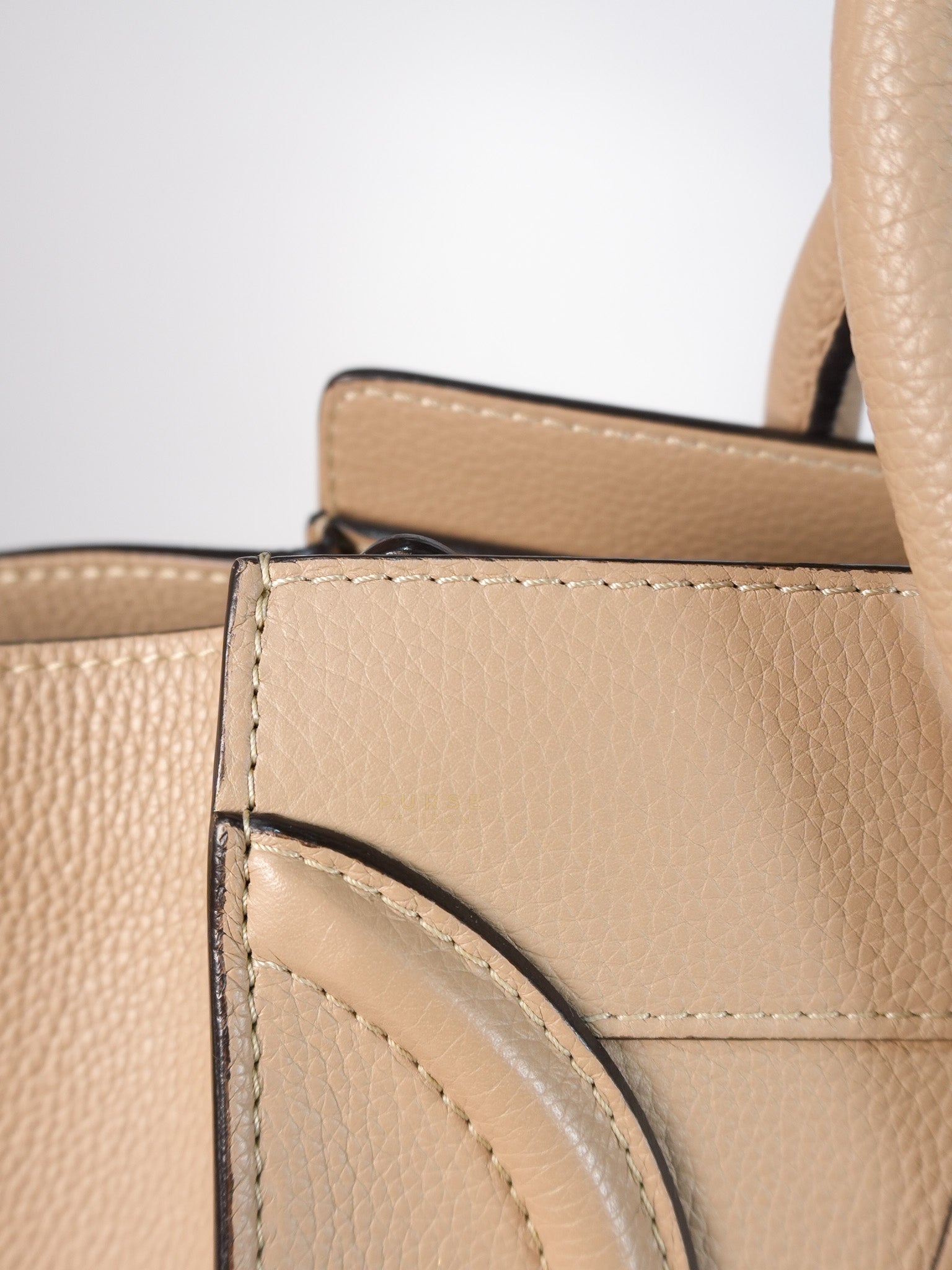 Micro Luggage Taupe in Drummed Calfskin Leather | Purse Maison Luxury Bags Shop