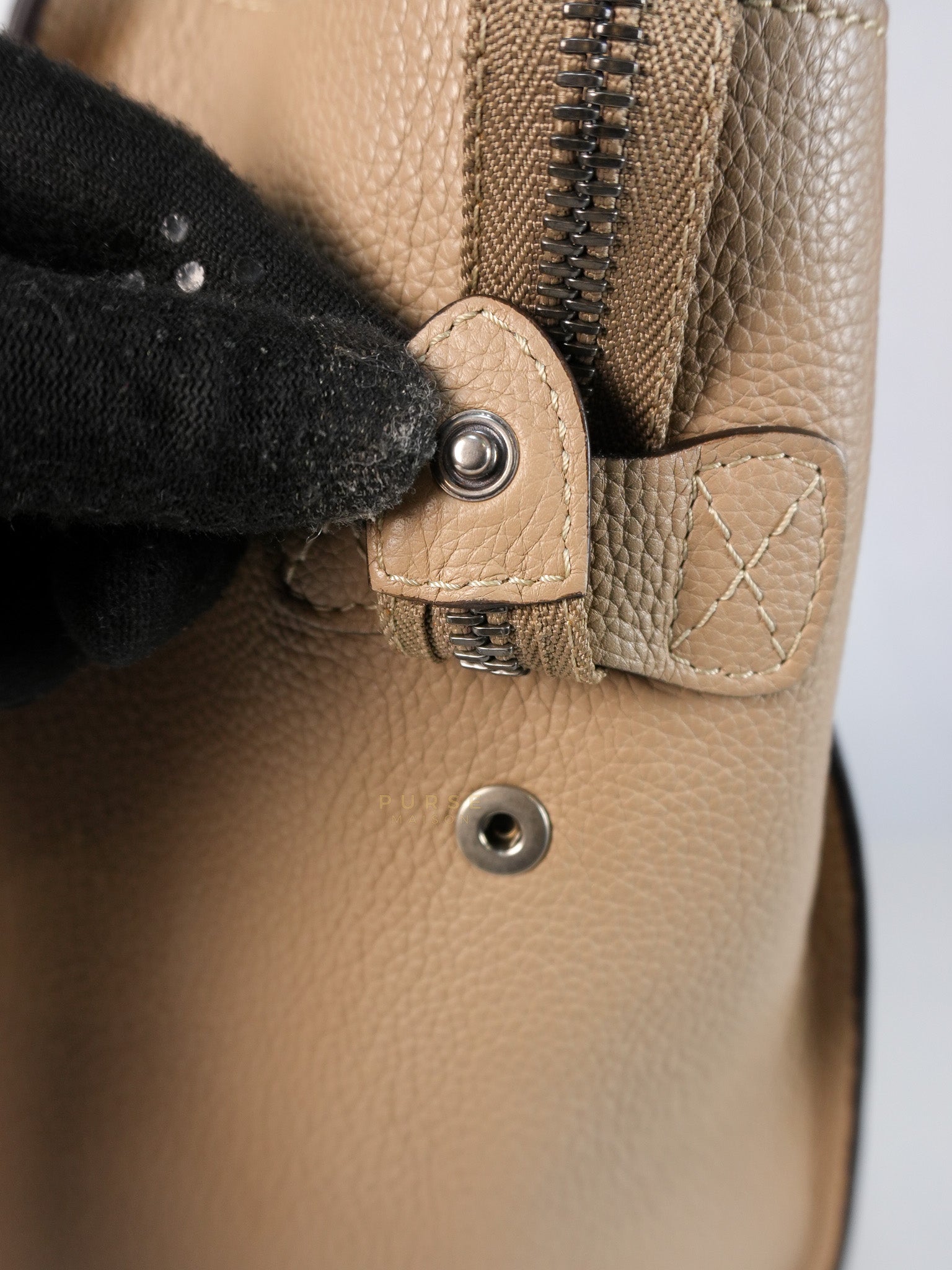 Micro Luggage Taupe in Drummed Calfskin Leather | Purse Maison Luxury Bags Shop