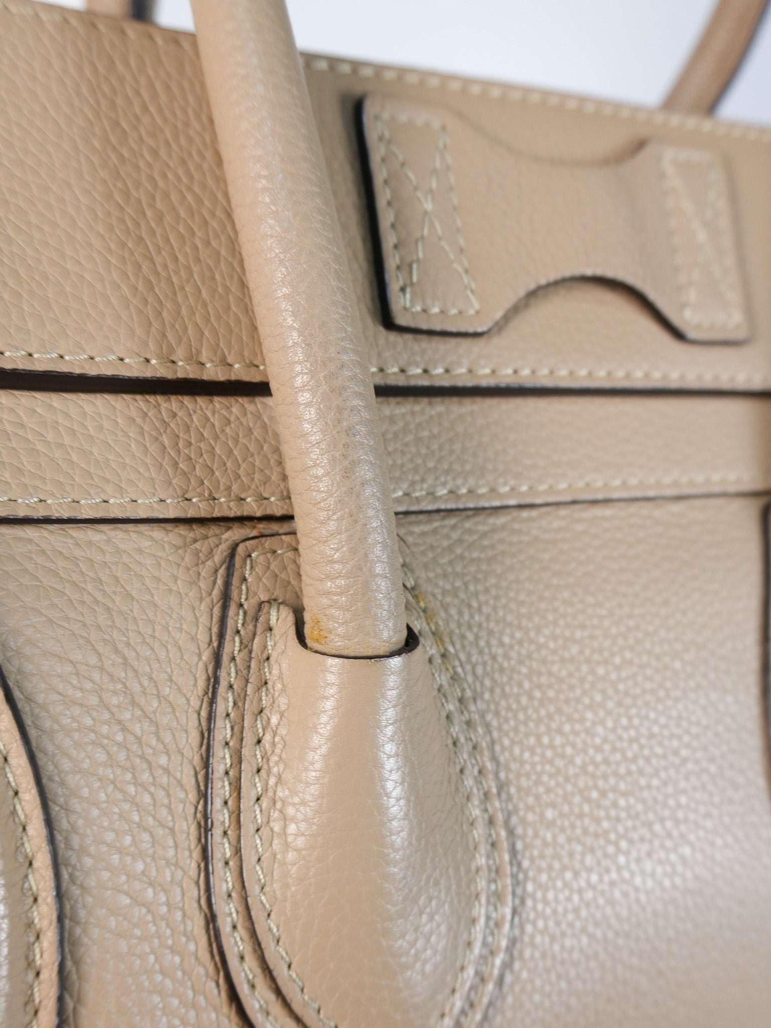 Micro Luggage Taupe in Drummed Calfskin Leather | Purse Maison Luxury Bags Shop