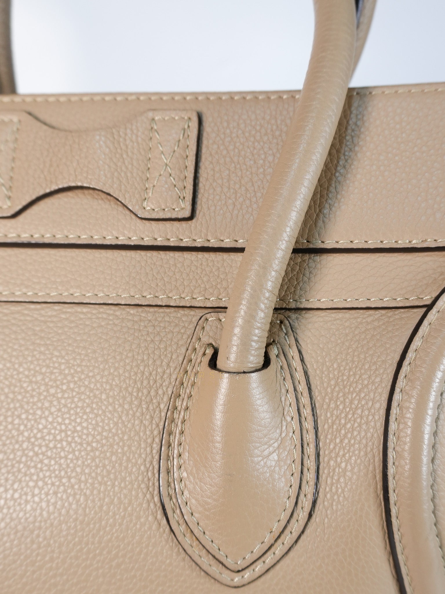 Micro Luggage Taupe in Drummed Calfskin Leather | Purse Maison Luxury Bags Shop
