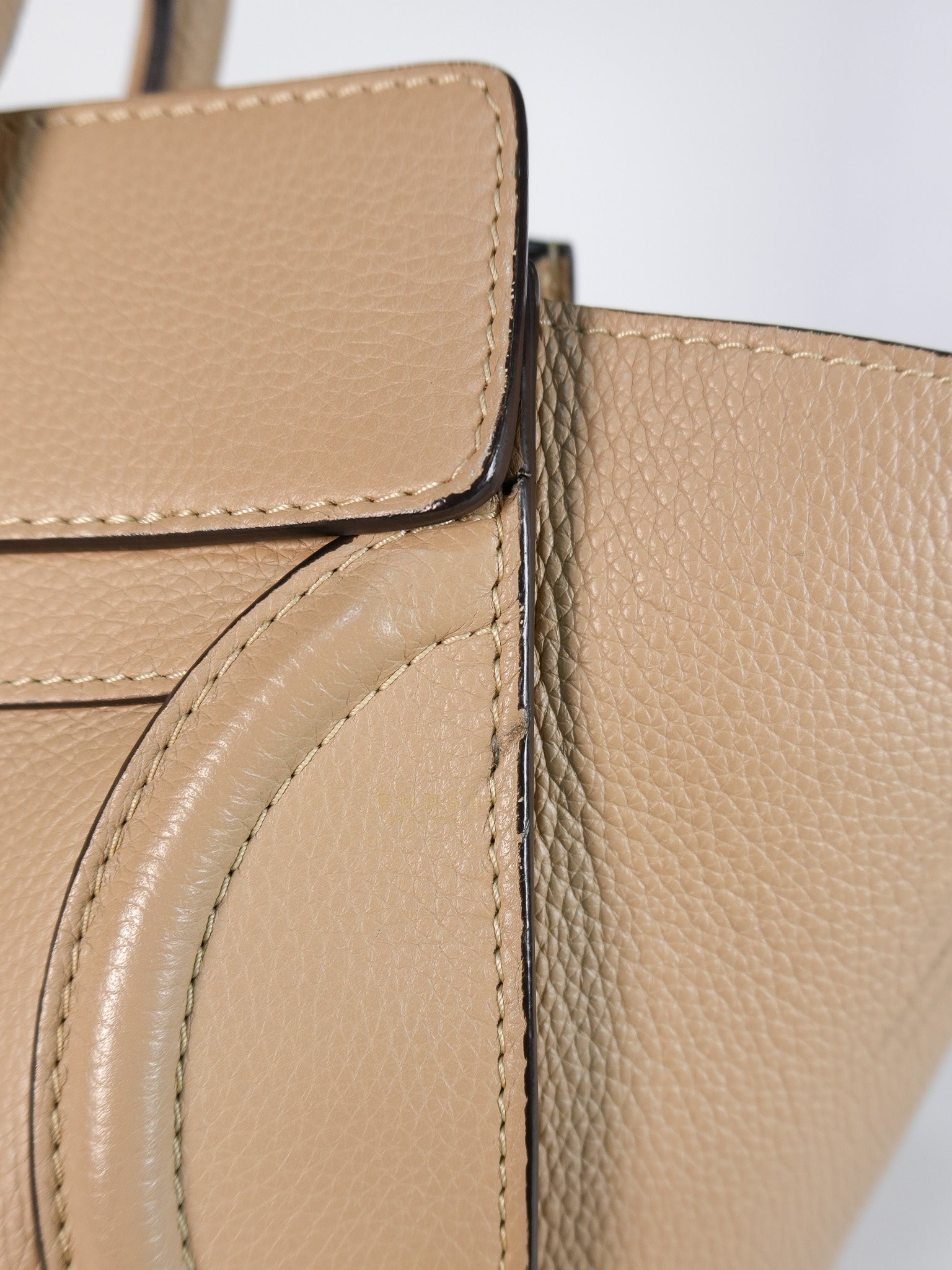 Micro Luggage Taupe in Drummed Calfskin Leather | Purse Maison Luxury Bags Shop