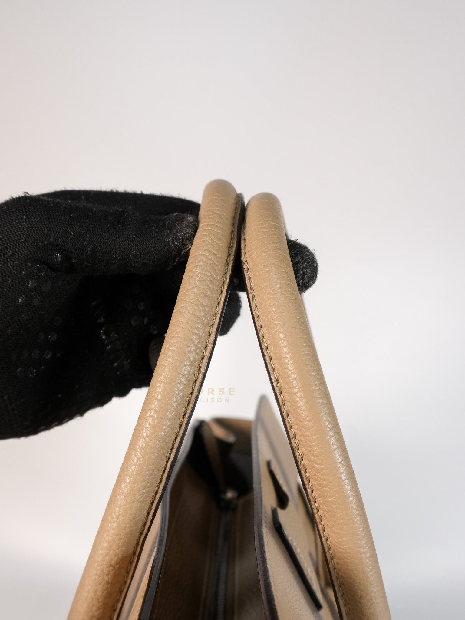 Micro Luggage Taupe in Drummed Calfskin Leather | Purse Maison Luxury Bags Shop