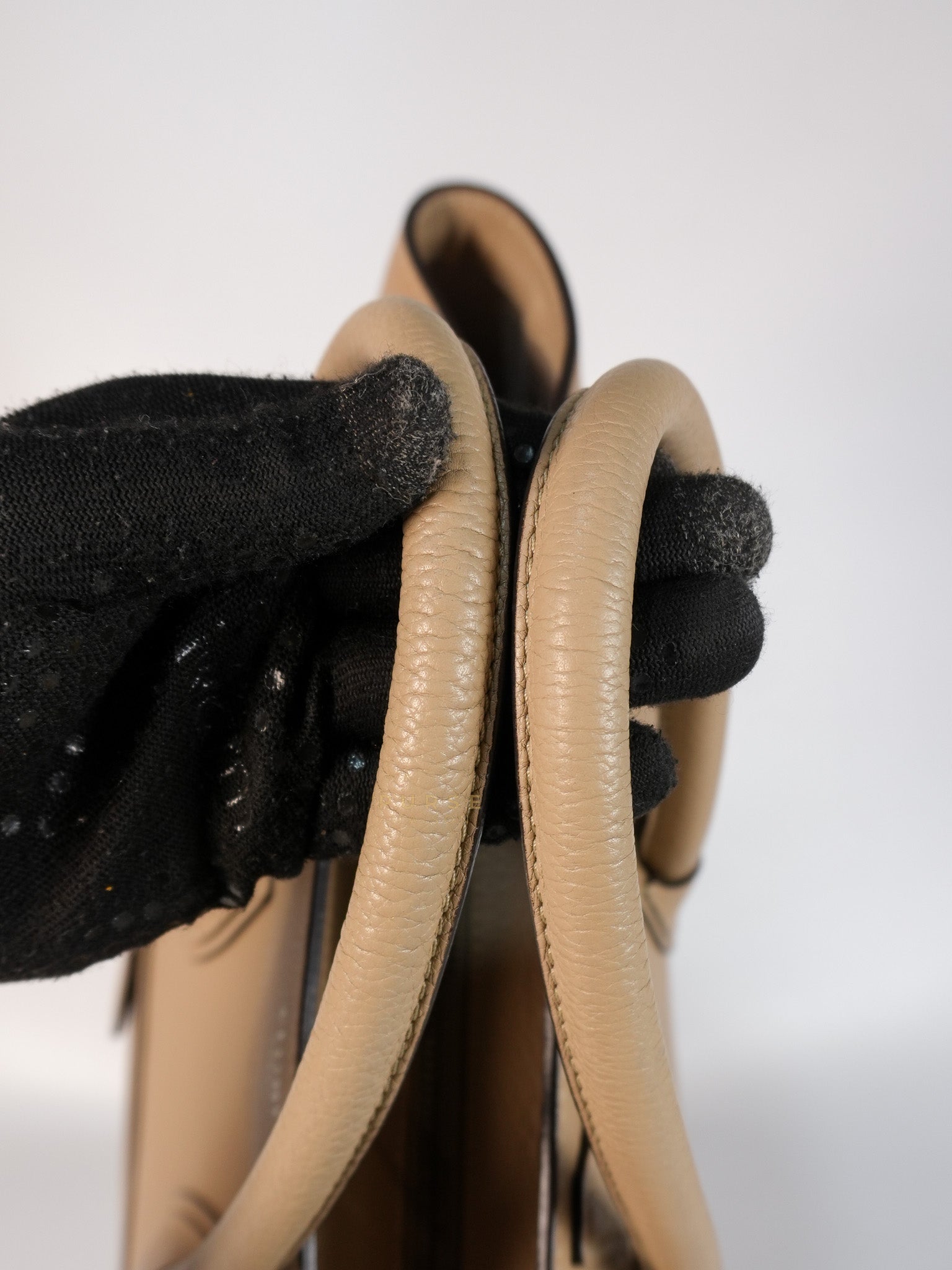 Micro Luggage Taupe in Drummed Calfskin Leather | Purse Maison Luxury Bags Shop