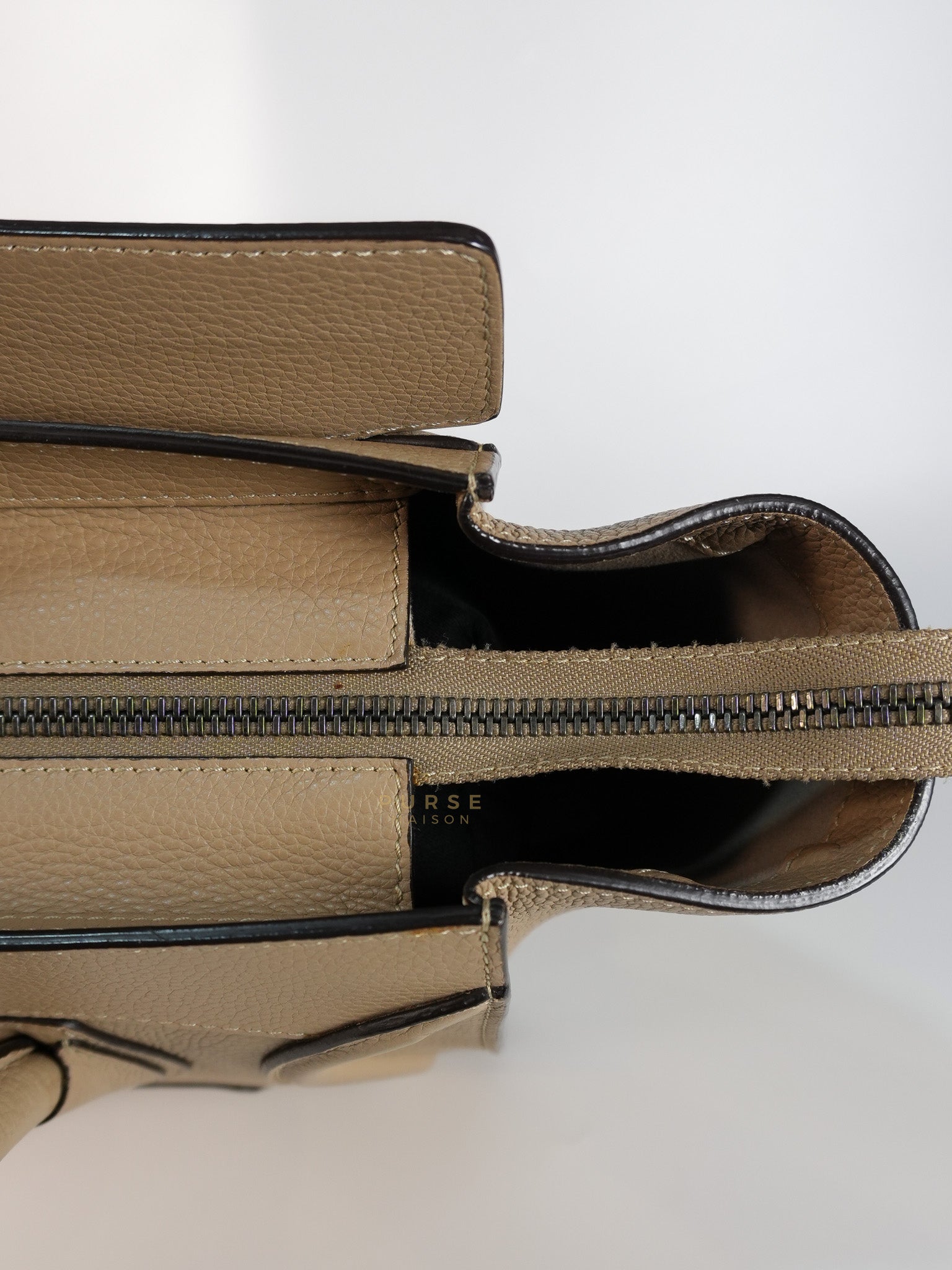 Micro Luggage Taupe in Drummed Calfskin Leather | Purse Maison Luxury Bags Shop