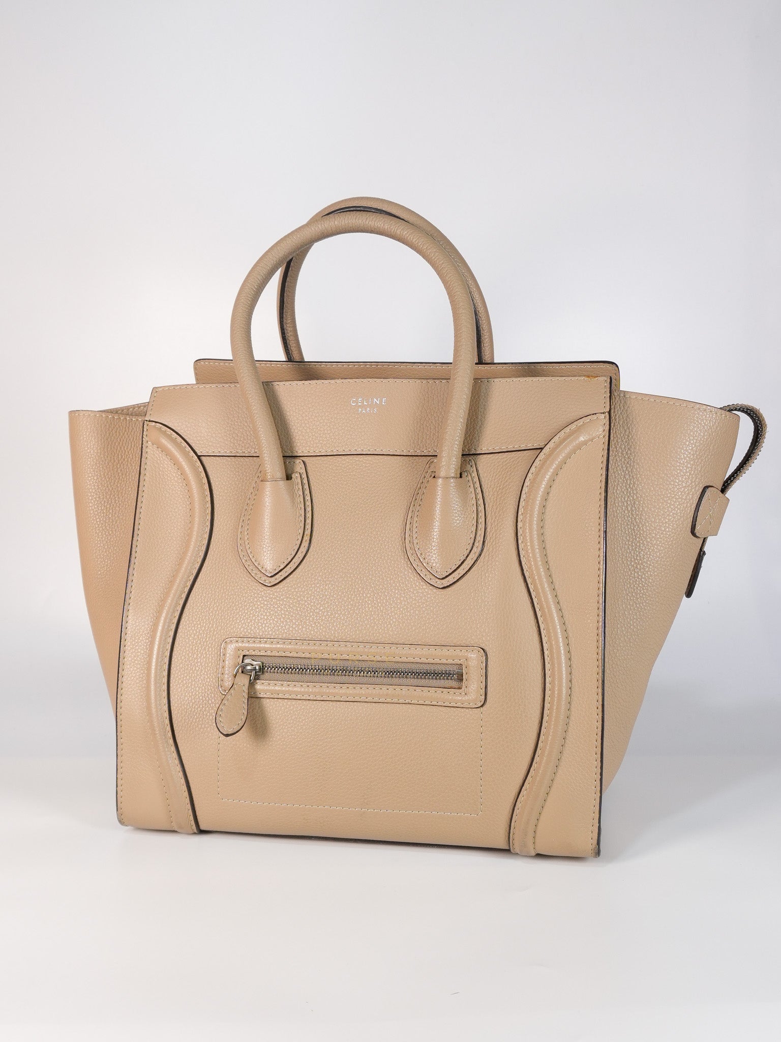 Micro Luggage Taupe in Drummed Calfskin Leather | Purse Maison Luxury Bags Shop