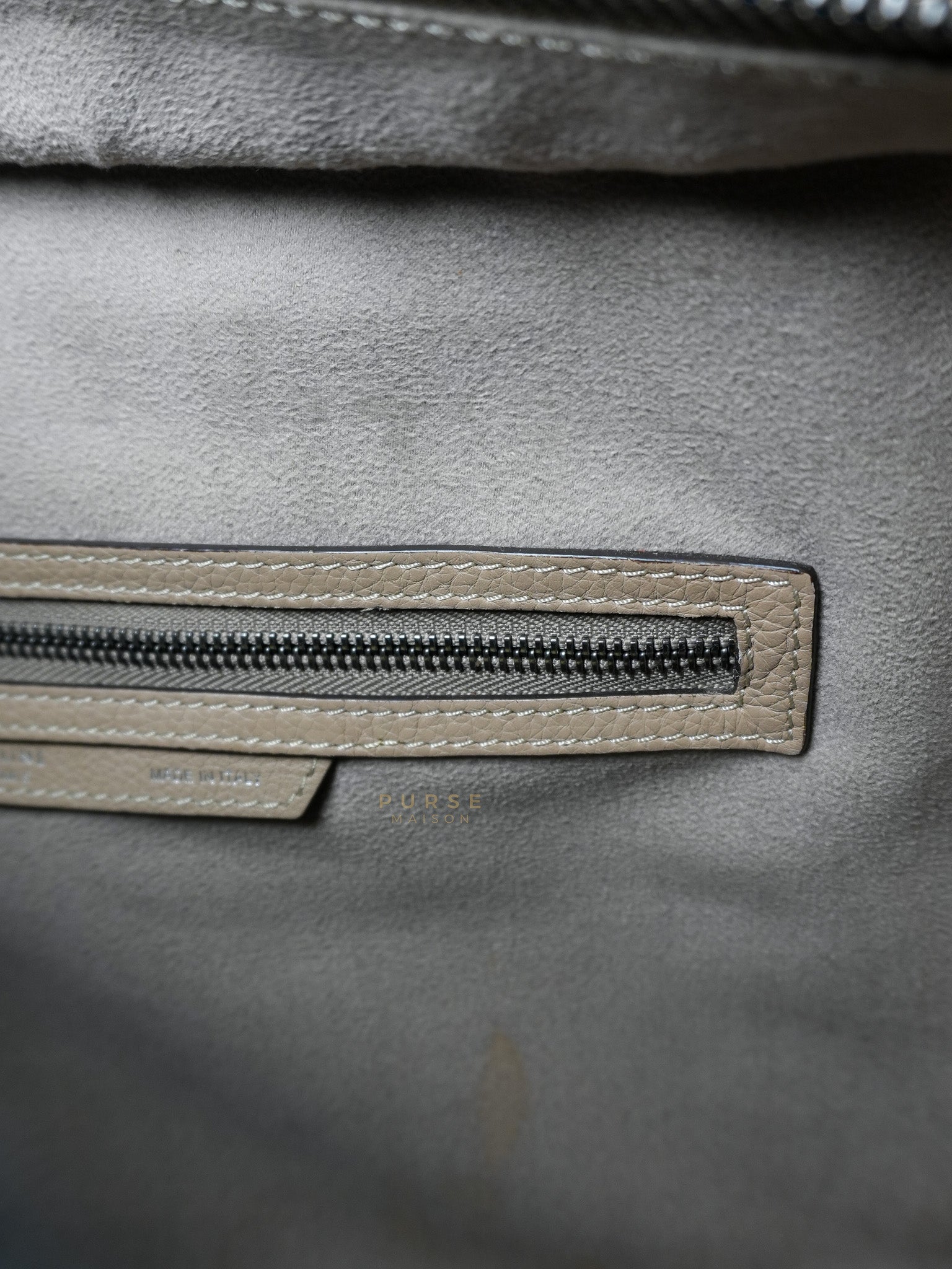 Micro Luggage Taupe in Drummed Calfskin Leather | Purse Maison Luxury Bags Shop