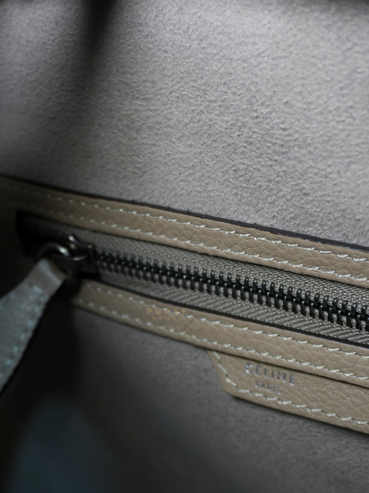 Micro Luggage Taupe in Drummed Calfskin Leather | Purse Maison Luxury Bags Shop