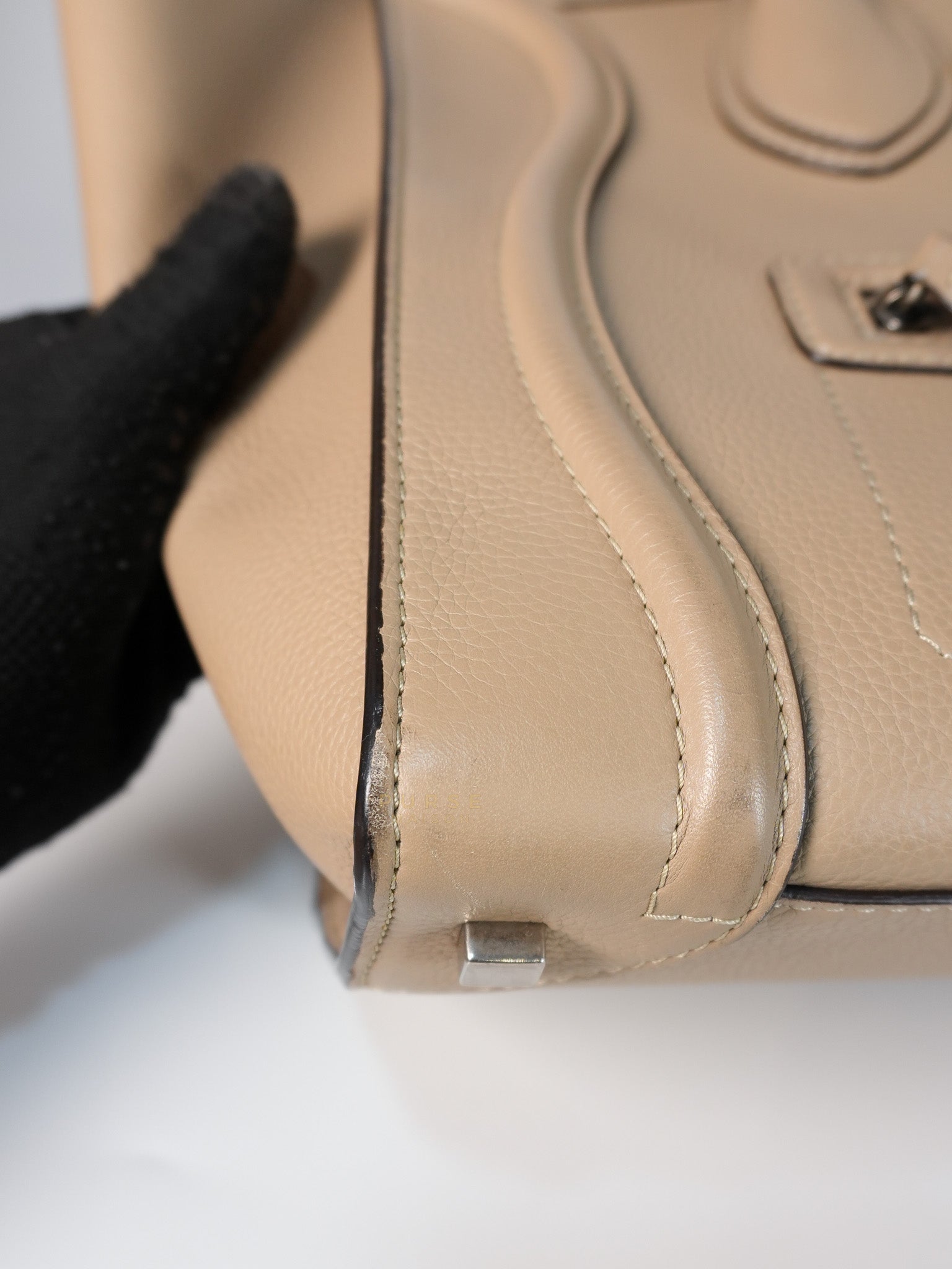 Micro Luggage Taupe in Drummed Calfskin Leather | Purse Maison Luxury Bags Shop