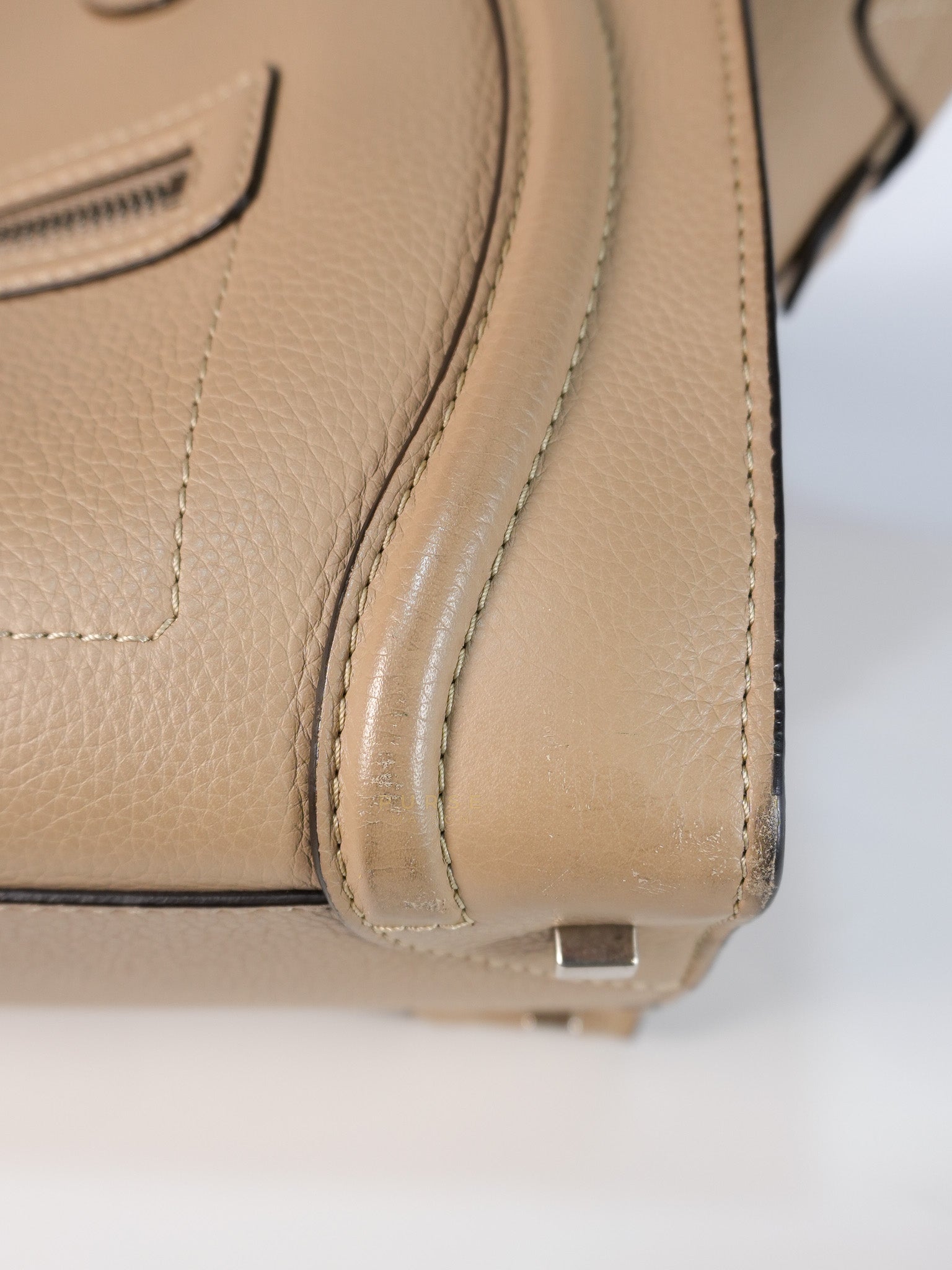 Micro Luggage Taupe in Drummed Calfskin Leather | Purse Maison Luxury Bags Shop