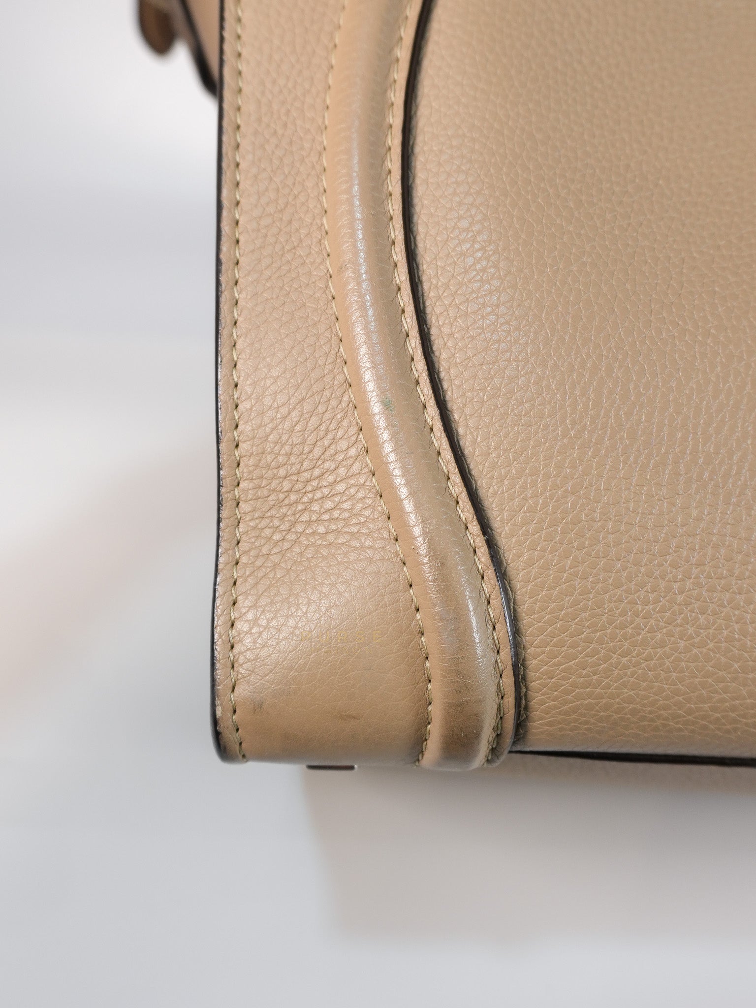 Micro Luggage Taupe in Drummed Calfskin Leather | Purse Maison Luxury Bags Shop