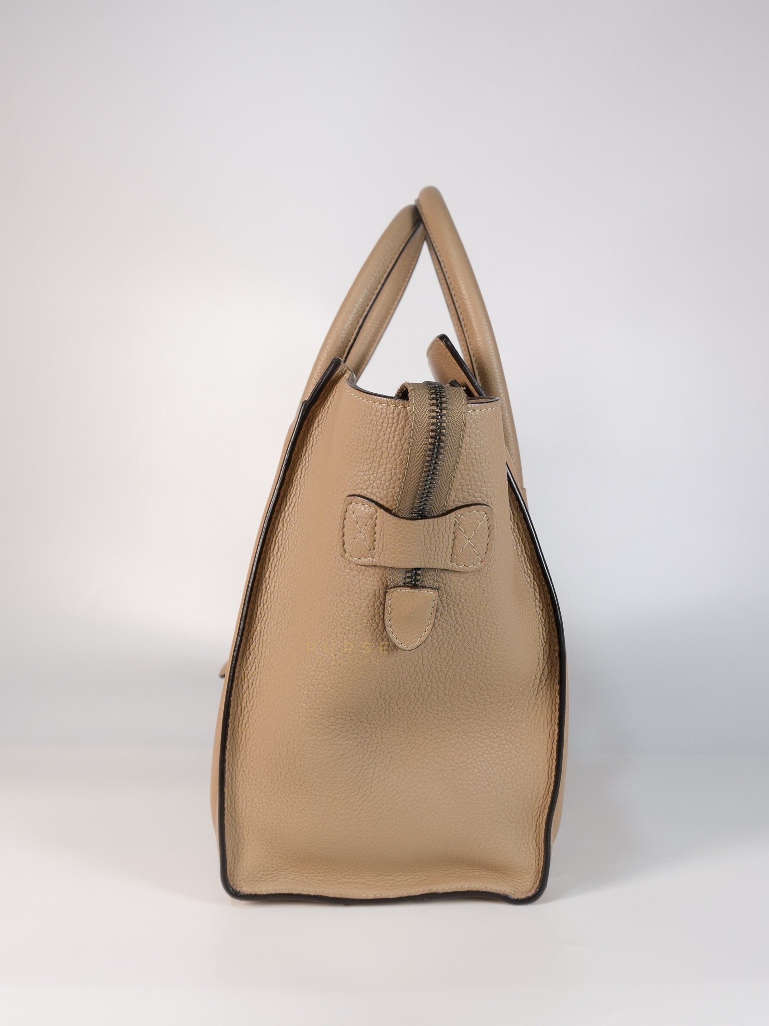 Micro Luggage Taupe in Drummed Calfskin Leather | Purse Maison Luxury Bags Shop