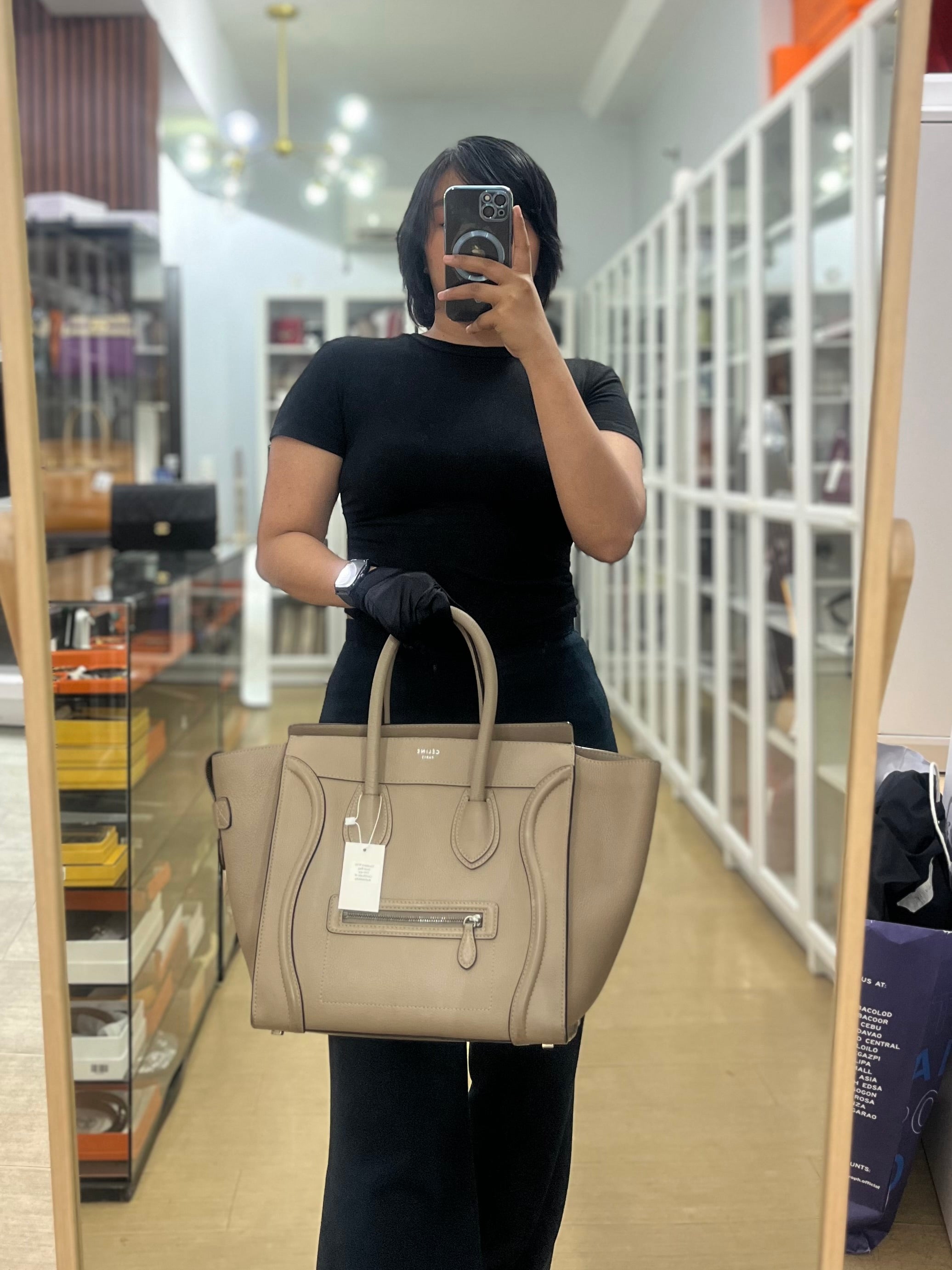 Micro Luggage Taupe in Drummed Calfskin Leather | Purse Maison Luxury Bags Shop