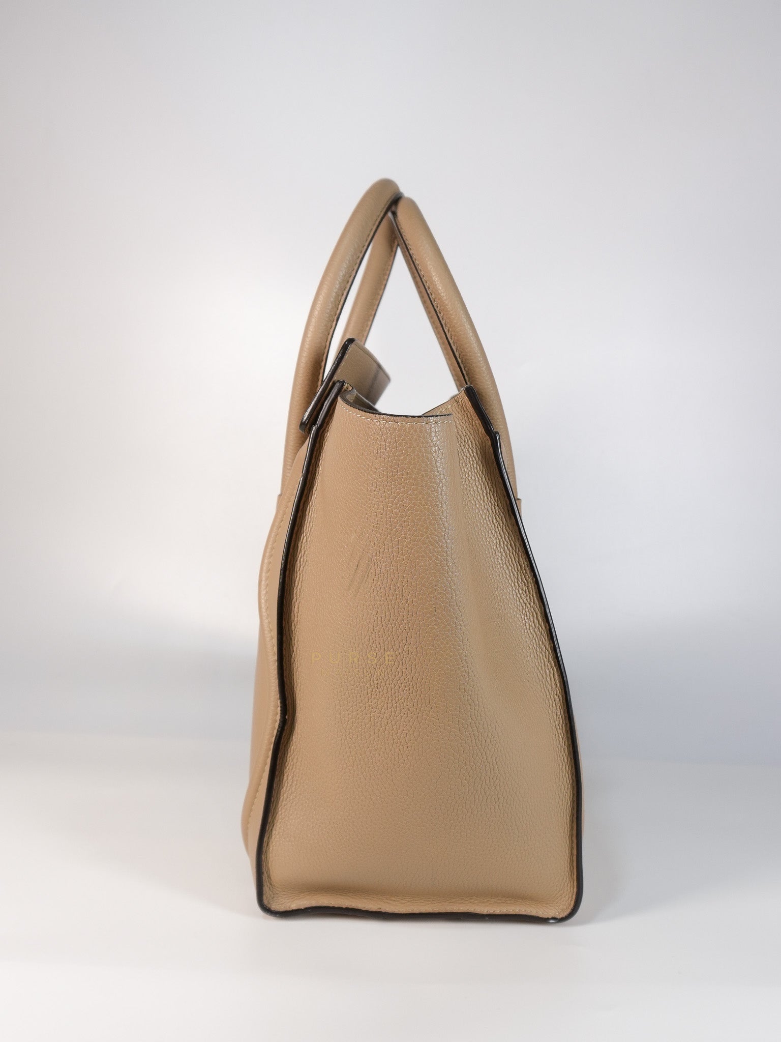 Micro Luggage Taupe in Drummed Calfskin Leather | Purse Maison Luxury Bags Shop